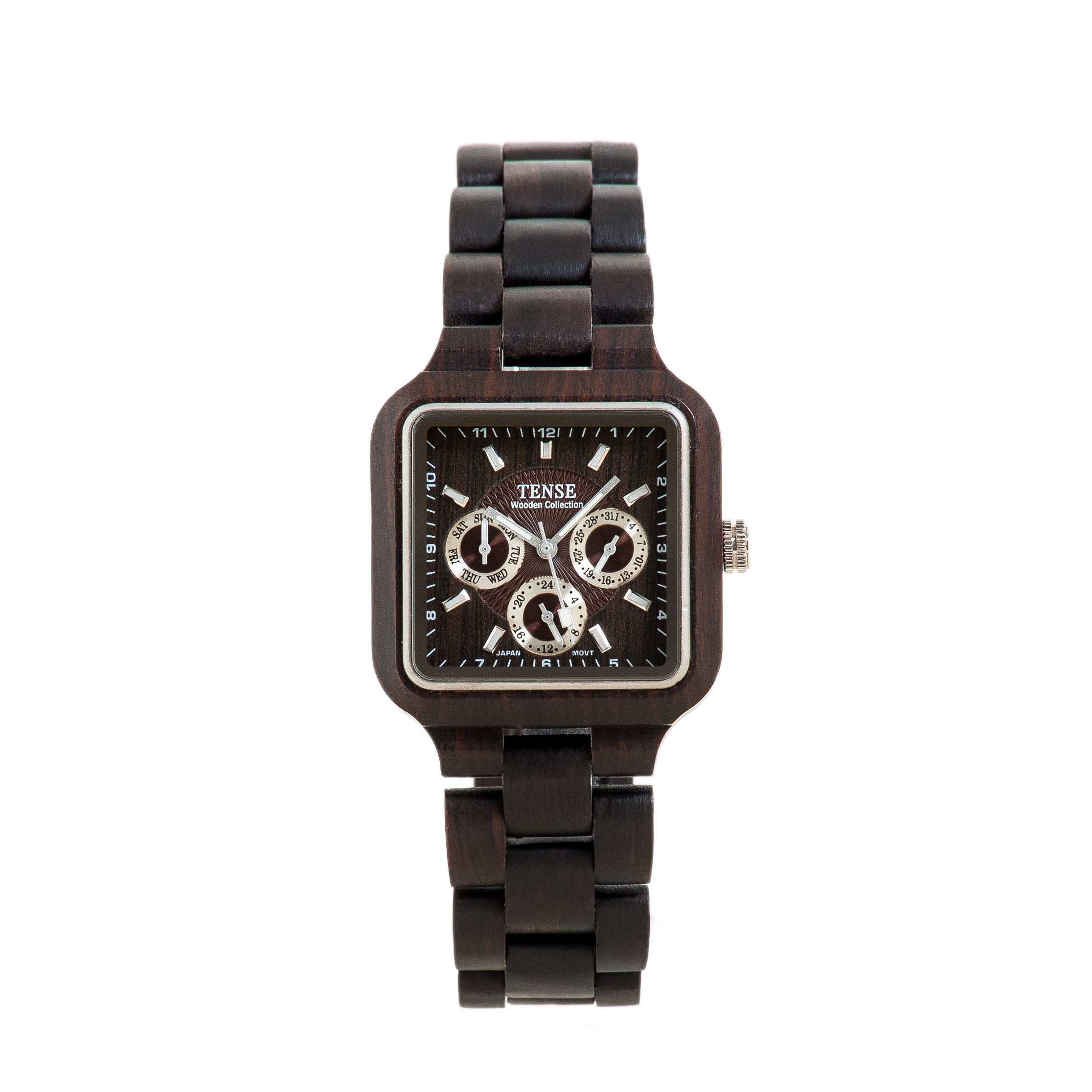 Tense Dark Solid Wood Square Multi-Eye Hypoallergenic Watch B7305D [Watch] Tense