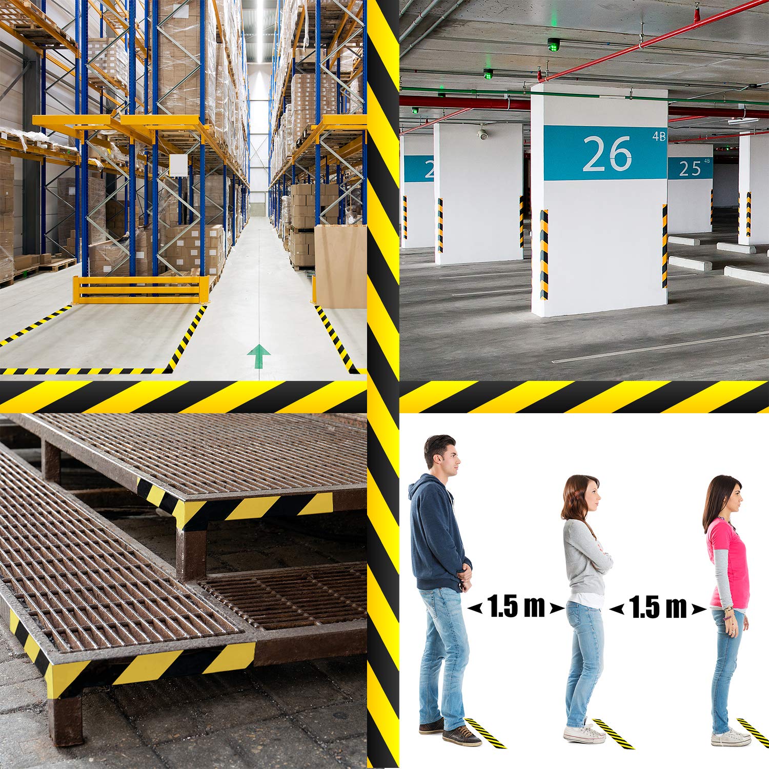 Hermax 12 Warnband Rollen - 50mm x 33m PVC Klebeband Schwarz-Gelb - Absperrband Sicherheitsmarkierung
