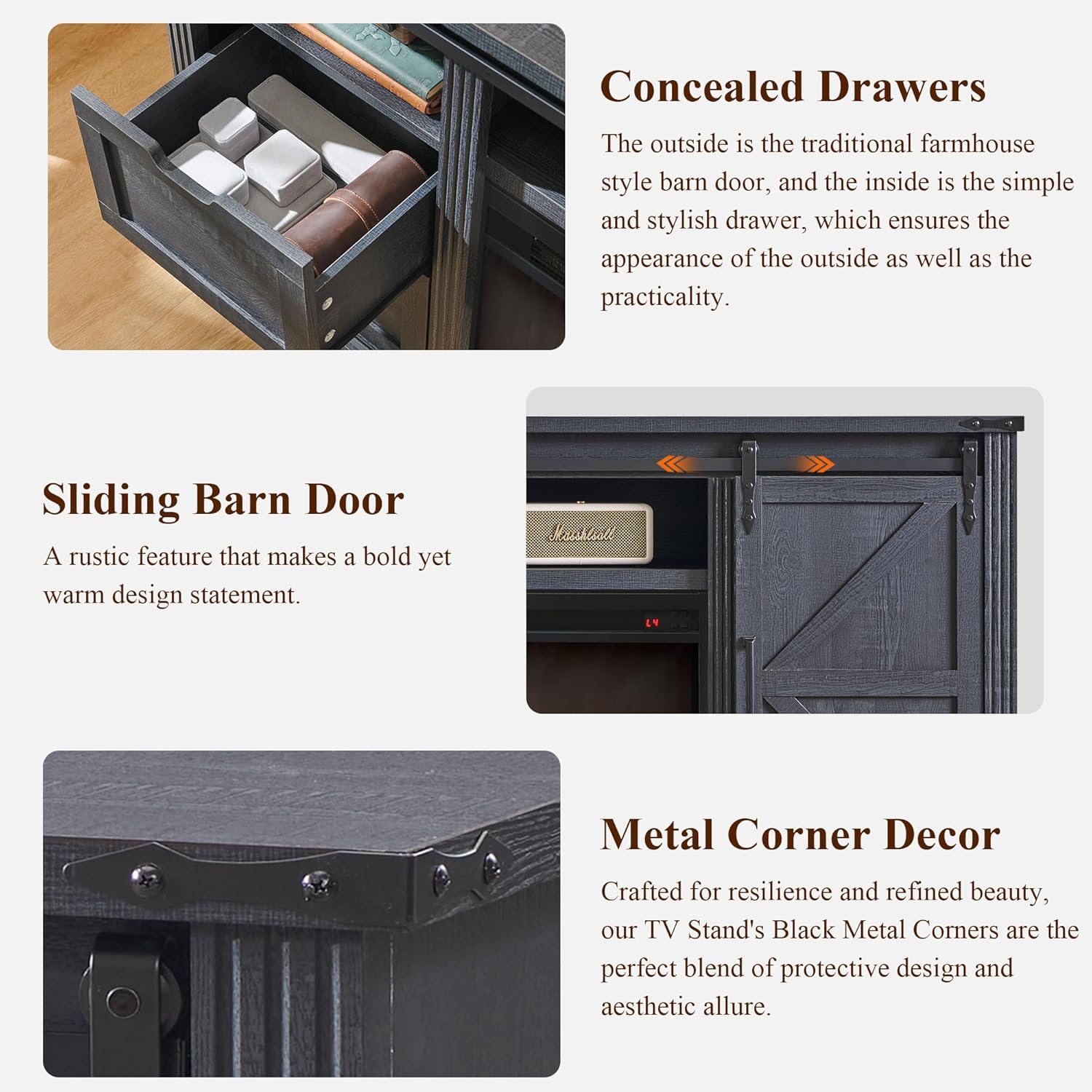 JXQTLINGMU Farmhouse TV Stand for 75+ Inch TV, 32" Tall Entertainment Center w/4 Drawers & Sliding Barn Door, Rustic Media Console w/Storage Shelves, 66" Wood Television Stand for Living Room, Black 66"W x 15.5"D x 32"H (Without Fireplace) Black