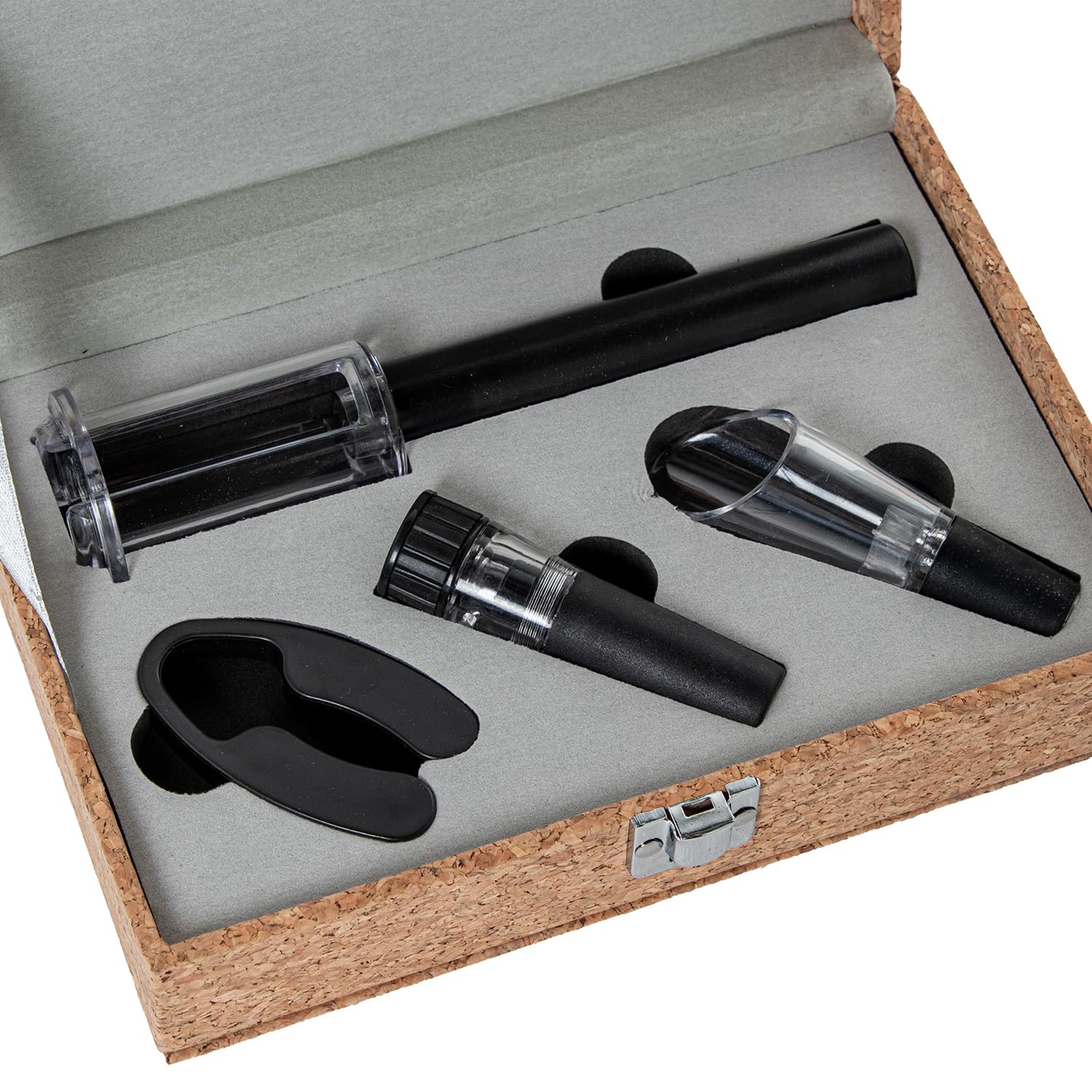 Coffret cadeau vin 4 accessoires en boîte liège pour amateurs et passionnés d'œnologie