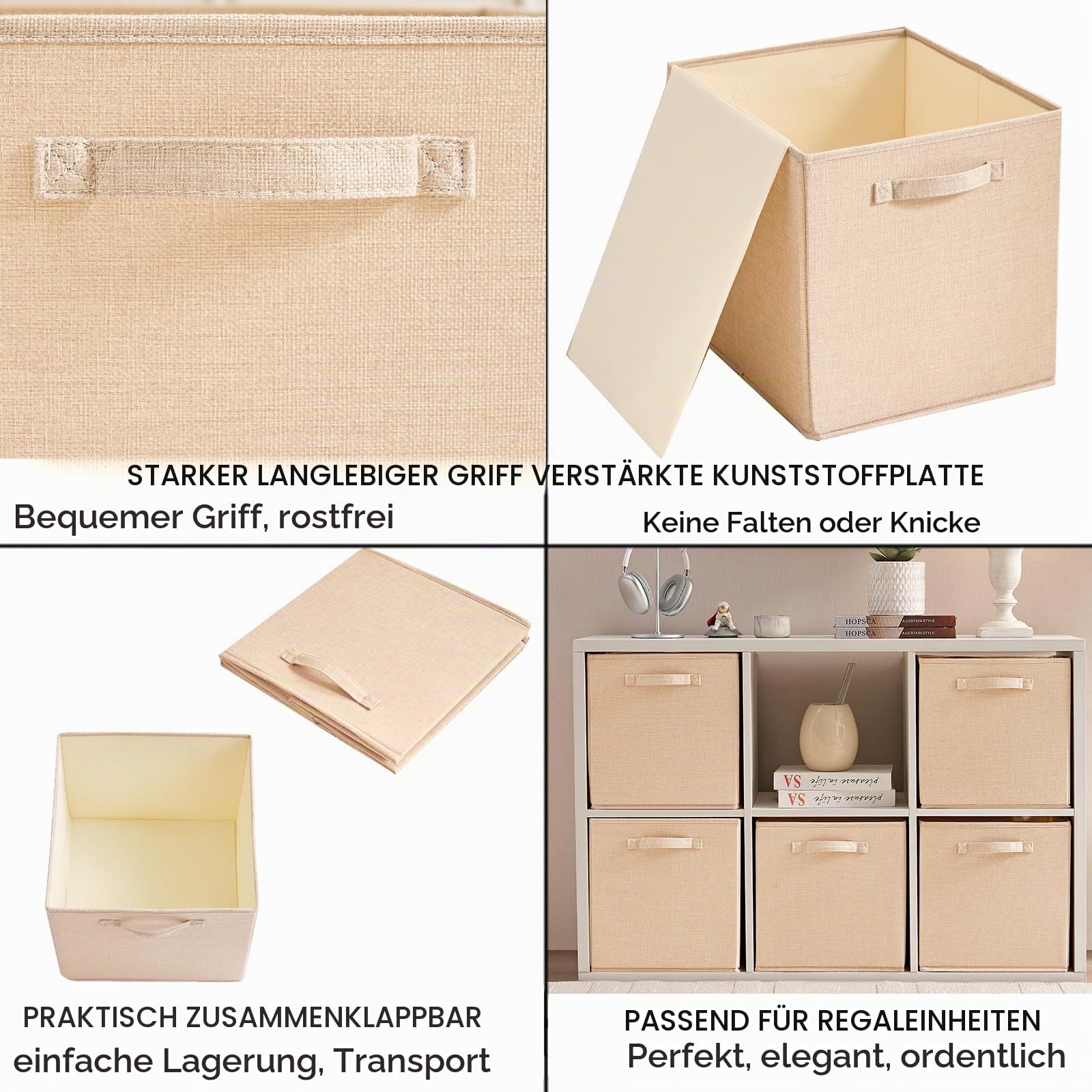 Mangata Aufbewahrungsbox 33x38x33 cm, faltenfrei Stoff Aufbewahrungskörbe für Kleiderkörbe, Körbe, Truhen, Spielzeug (4 er, Helles Khaki)