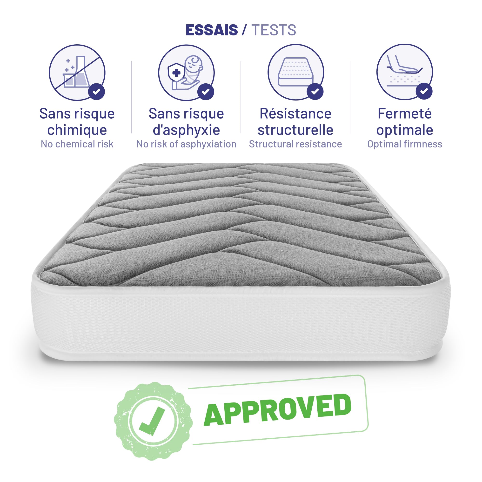 Naturalex Babymatratze 60x120 cm - Höhe 12 cm - Schadstofffrei & hypoallergen - Beidseitig verwendbar - Oeko-TEX Zertifiziert - Atmungsaktiv - Ideal für Babybett und Kinderbett - Level