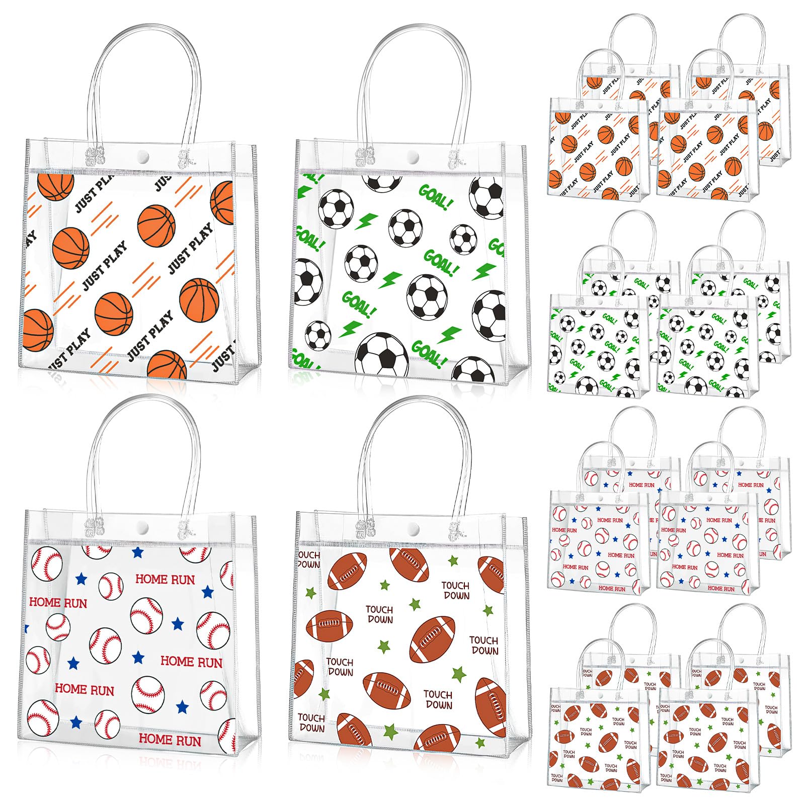 Aliceset 20 Pcs Sport Party Clear Favor Bags Football Baseball Soccer Goodie Treat Bags with Handles for Soccer Basketball Baseball Football Sports