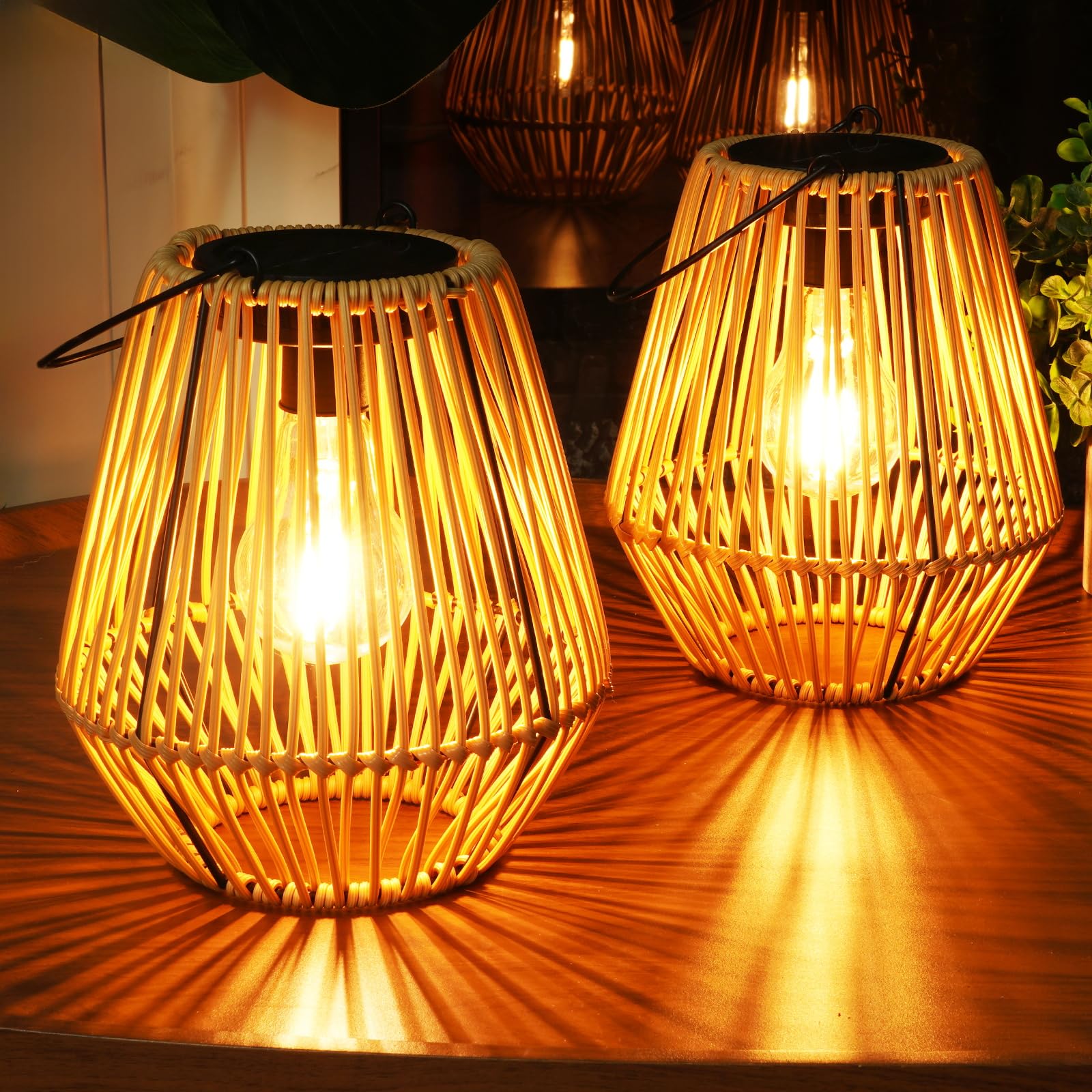 Photo 1 of Homemory Rattan Solar Lantern (2 Pack)