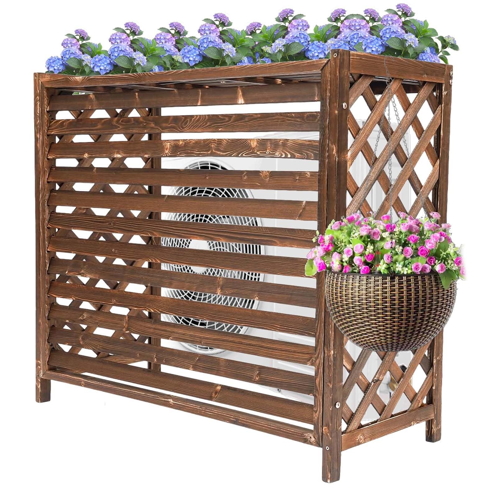 MDXVRKYBC Air Condition Cover Solid Wood Flower Stand Radiator Shelf For Outdoor Privacy Screen Hide Air Conditioner, Thickened Wooden Board, Side Grill For Hanging Plants(M)