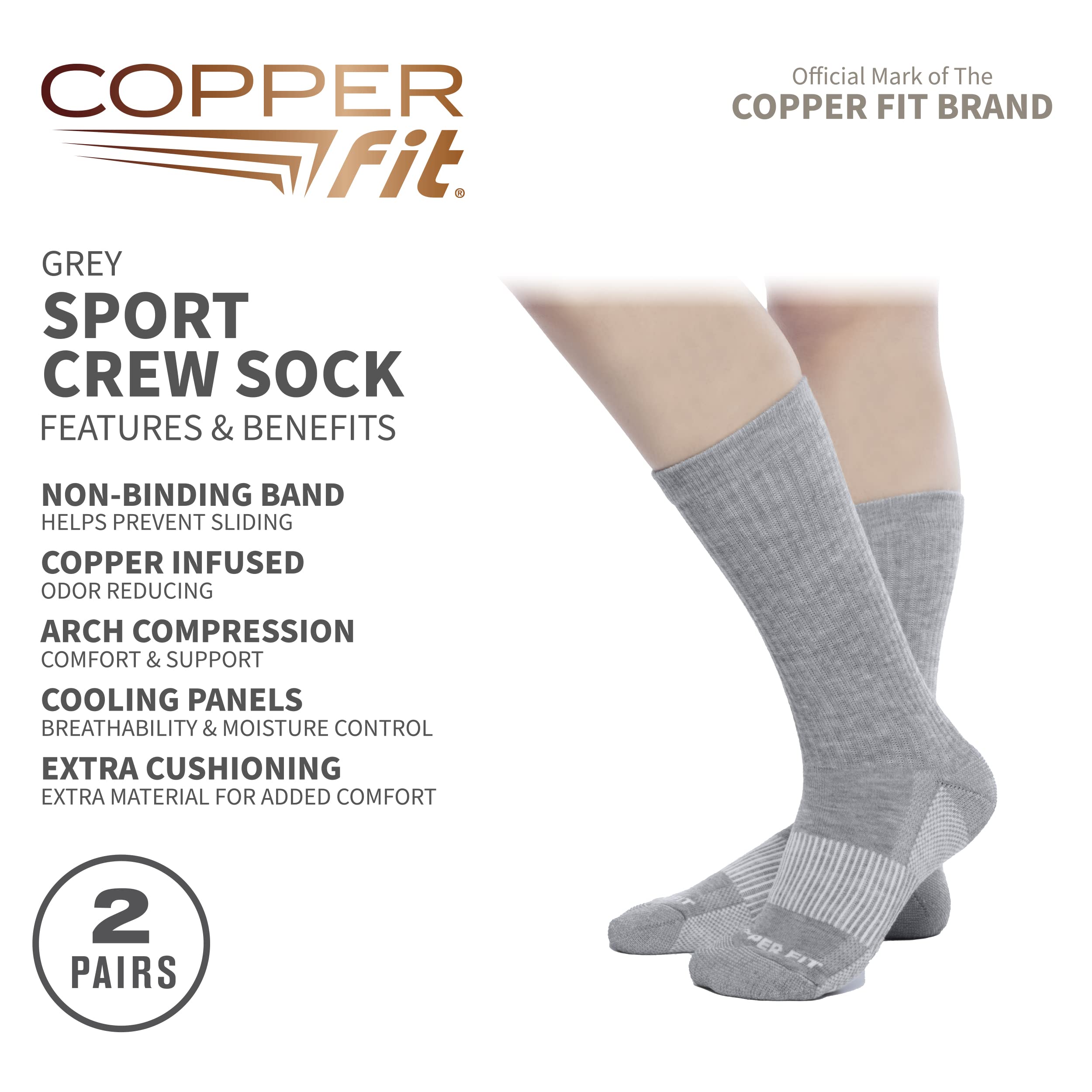 Copper Fit Skarpety sportowe uniseks, 2 pary, Szary, L/XL