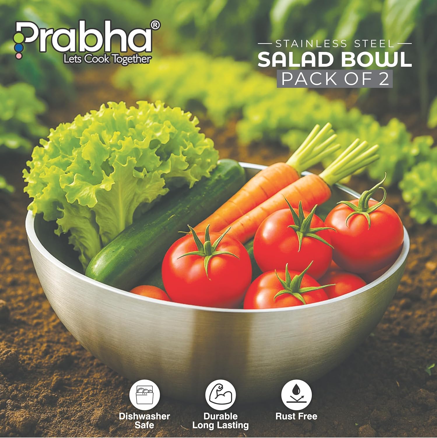 Stainless Steel Mixing Bowl 24cm Pack of 2 | High Grade Fruit Salad Bowl 3800ml | Mixing Bowls for Kitchen Mixing Cup/Bowls for Baking