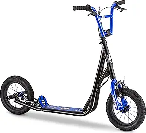 Mongoose Expo Youth Kick Scooter, Suggested for Riders with Ages 6 to 9 Years Old, Max. Weight of 175 lbs., Front and Rear Caliper Brakes, Rear Axle Pegs, 12-Inch Inflatable Wheels