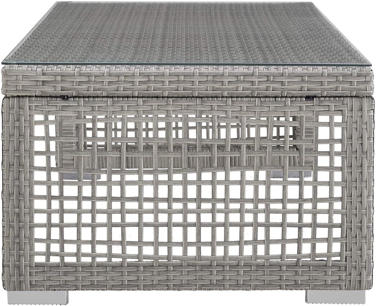 Gray Wicker Rattan Outdoor Coffee Table with Glass Top