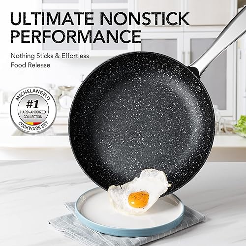 Miniatura 3 de MICHELANGELO Juego de utensilios de cocina anodizados duros, juego de 10 ollas y sartenes antiadherentes con interior de granito, juego de