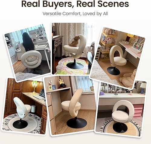 Miniatura 6 de K01 Silla de escritorio de oficina sin brazos para espacio pequeño, plegable giratoria de 360, moderna silla de tocador de piel sintética de altura