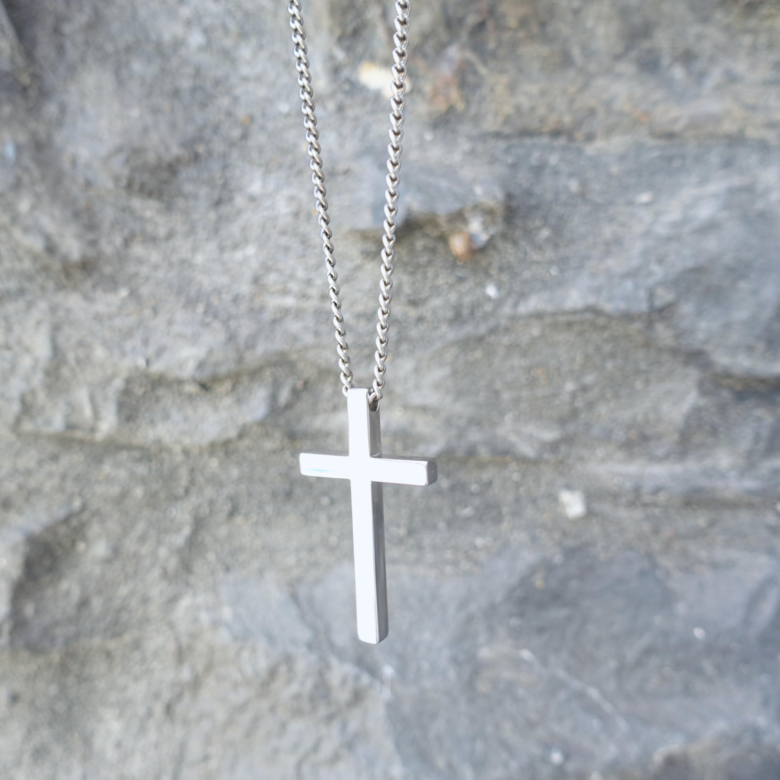 Titan Panzerkette 2,8 mm mit Kreuz Anhänger hochglanzpoliert, Halskette aus 100% purem TITAN, für Männer, hypoallergen, nickelfrei