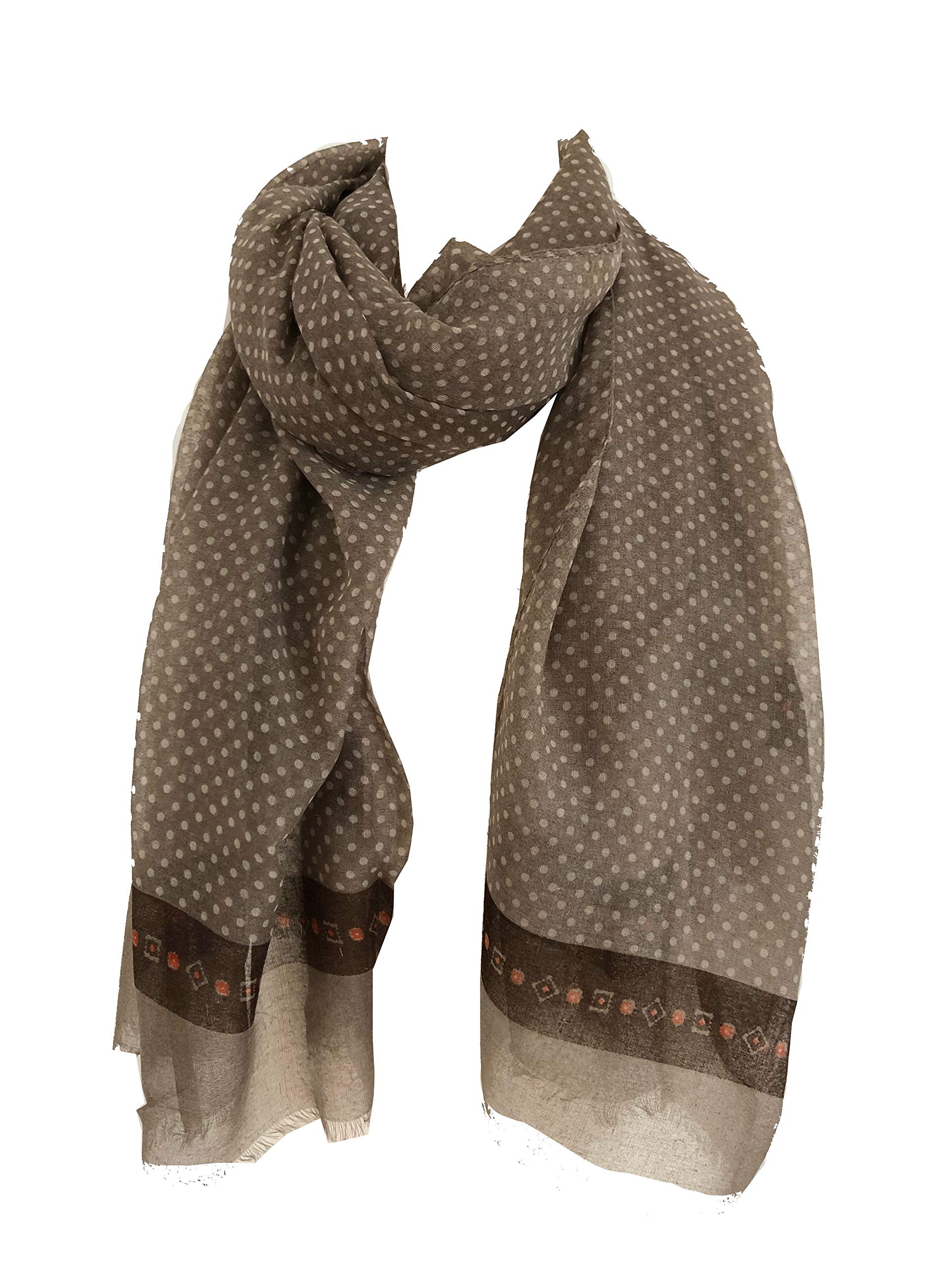 Pamper Yourself Now Women's Dark Brown With Dark Brown Spots Dark Brown Scarf With Dark Brown Spotty Scarves With Borders, Long, Soft, Pretty Scarf/Wrap