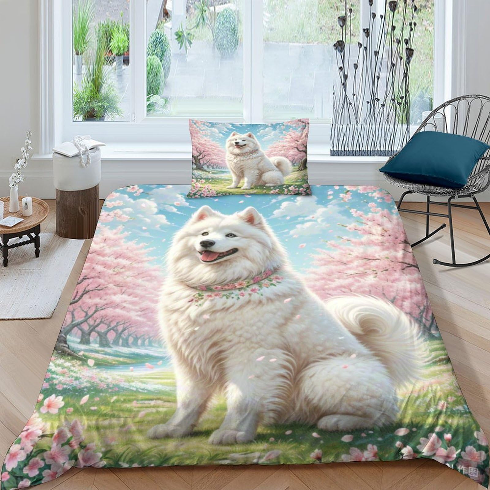 Parure de lit Samoyède 3D en microfibre pour chambre enfant