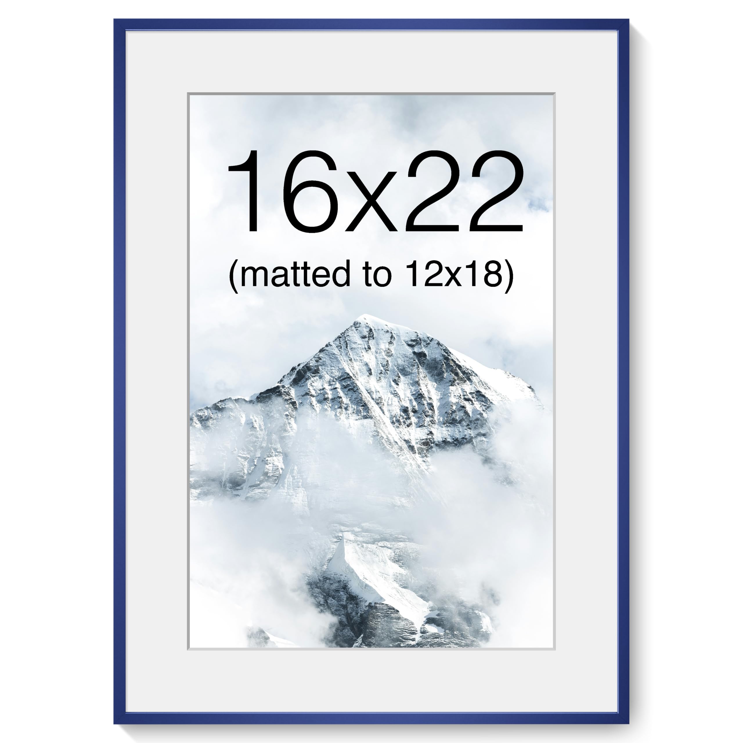 Acovy 16x22 Picture Frame, Aluminum Photo Frame Matted to 12x18, 16 x 22 Poster Frame with High Definition Tempered Glass, Metal Frame for Wall, Wall Hook Included
