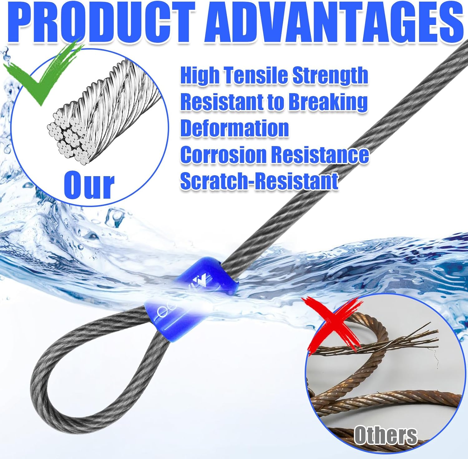 1/4in Security Cable with Loops 4FT/6FT/8FT/10FT Cut-Resistant and Waterproof Security Cable Suitable for Travel,Home and Outdoor Activities - Image 5