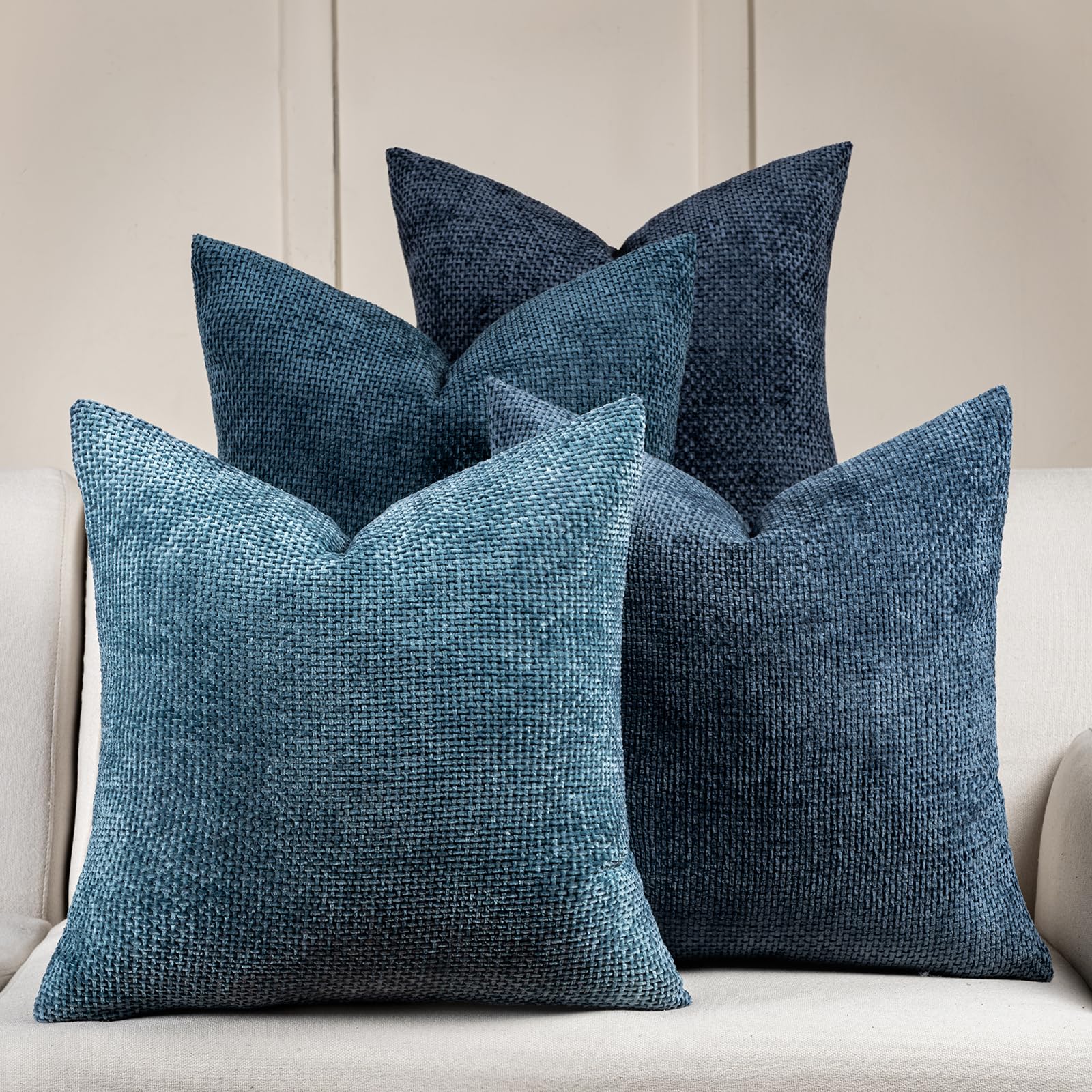 Volcanics Neutral Blue Cushion Covers 45cm x 45cm Set of 4, Chenille Decorative Pillow Cases for Couch, Sofa, Bedroom, Living Room, Farmhouse & Mid-Century Modern Home Decor โ image 1