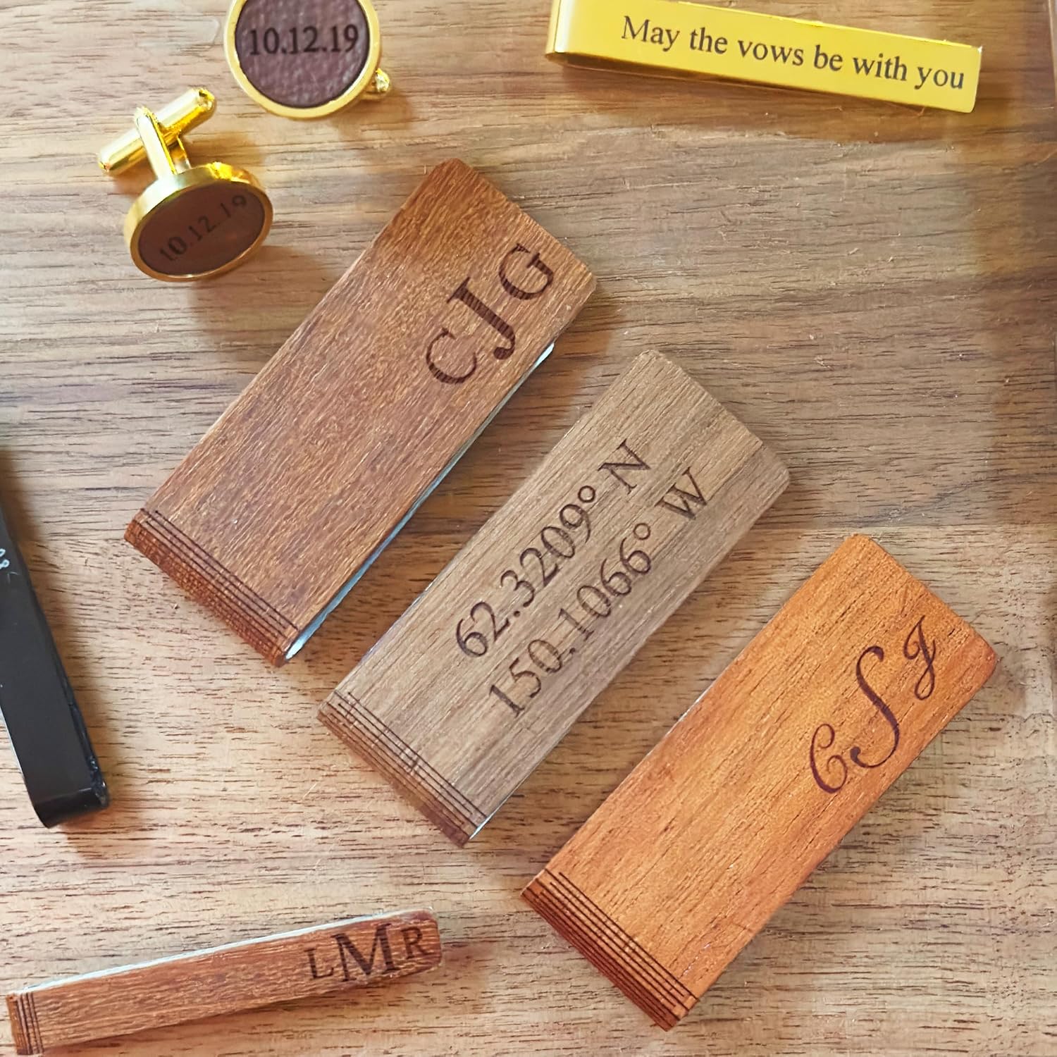 Danique Real Wood Money Clip with Custom Engraving, Father's Day Gift for Dad, Personalized Retirement Gift for Dad, Grandfather, Custom Wood 5th Year Anniversary for Husband, Boyfriend