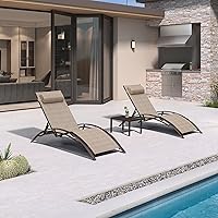 Vista 19 de PURPLE LEAF Juego de tumbona para patio, sillón al aire libre, playa, piscina, tumbona para tomar el sol, tumbona reclinable, sillas de bronceado