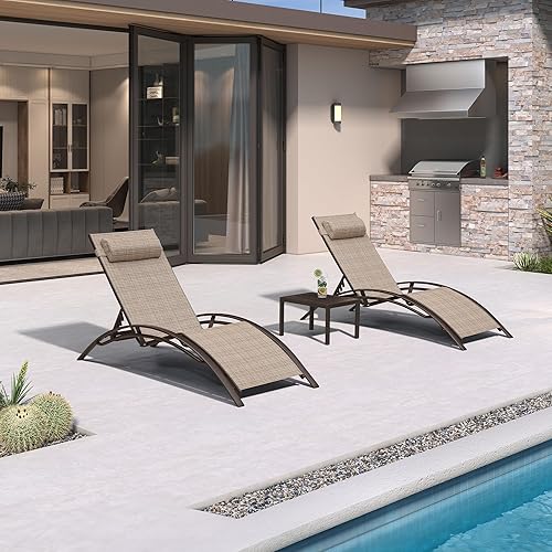 Miniatura 19 de PURPLE LEAF Juego de tumbona para patio, sillón al aire libre, playa, piscina, tumbona para tomar el sol, tumbona reclinable, sillas de bronceado