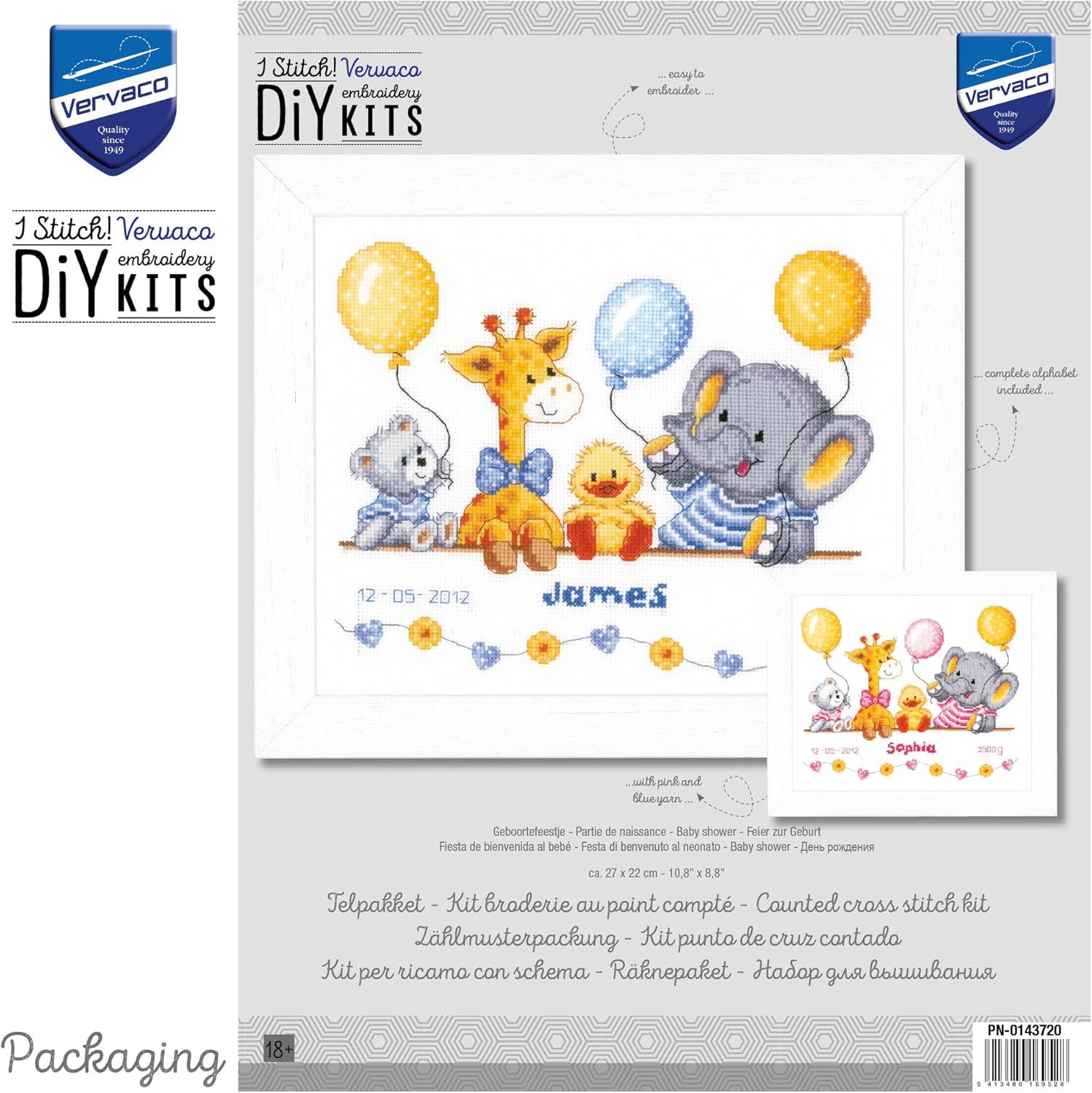 Vervaco Counted Cross Stitch Kit Baby Shower II 10.8 inch x 8.8 inch