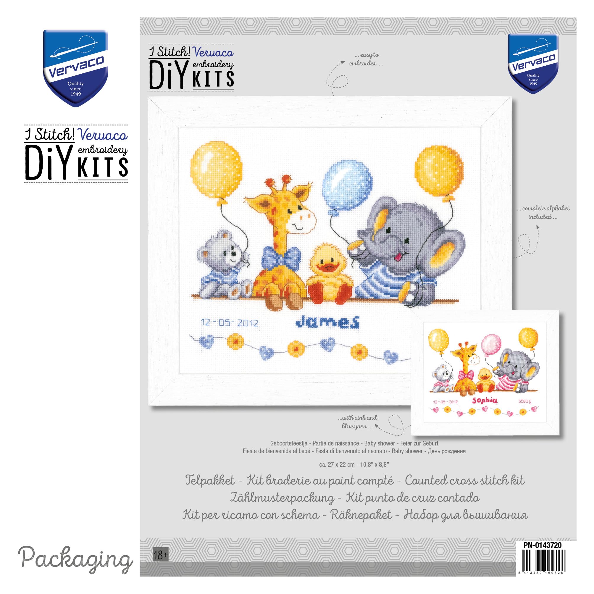 VERVACO Kit Punto Croce Contato Baby Shower II Annuncio Nascita Punto Croce ca. 27 x 22 cm Regalo Personalizzato Set Fai da Te attività Creative Adulti Benvenuto Bambino Cross Stitch