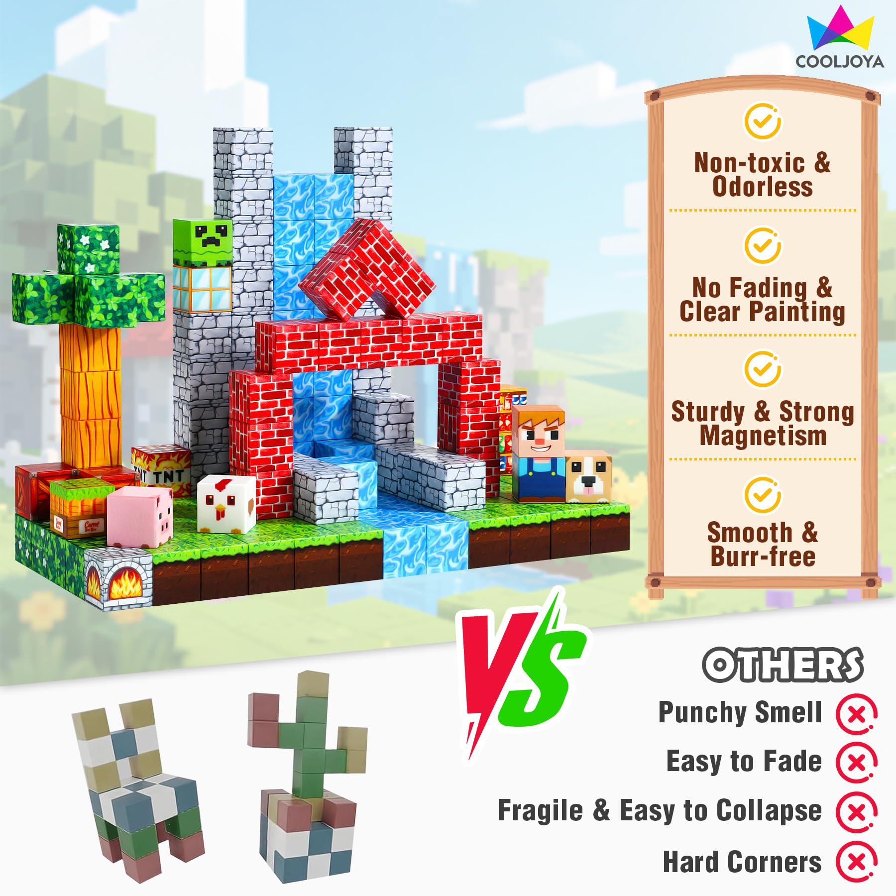 COOLJOYA Costruzioni Magnetiche per Bambini 150 Pezzi,Giocattolo Educativo Montessori,Giochi Magnetici per Bambini 3 4 5 6 7 8 9 10 Anni,Regali di Compleanno 3-10 Anni Halloween