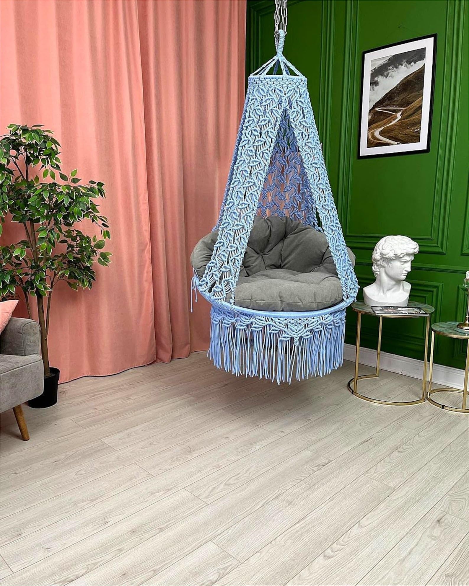 Home Decoration Hanging Cotton Hammock Swings,Elegant Handmade Round Swing for Living Room, roof top, Garden, Balcony, Patio, Gifts, Home Decor Used for Living Rooms, Roofs, Gardens, Balconies,(40 in