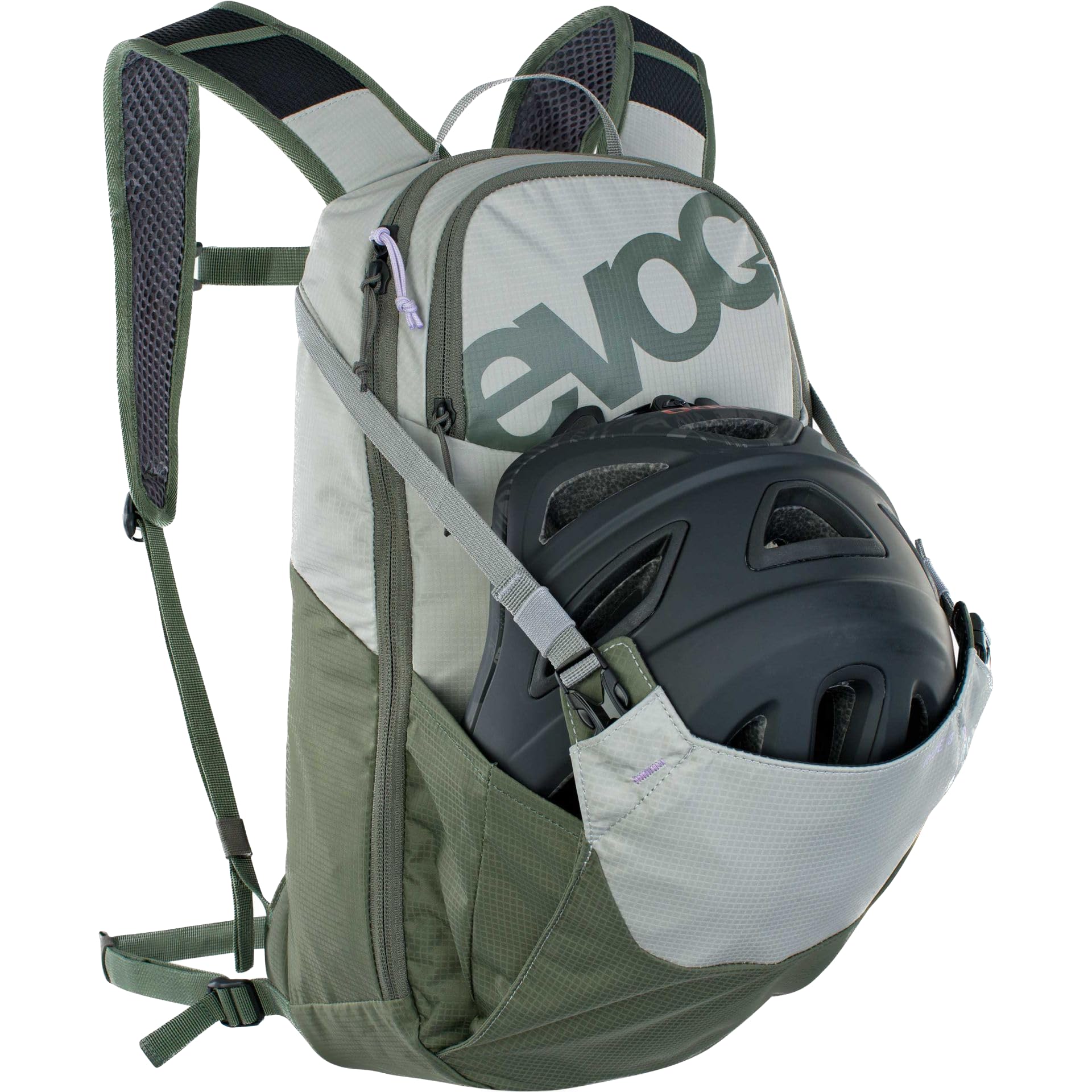 Evoc Mochila para bicicleta RIDE 8 Mochila para bicicleta para senderos y otras actividades (gestión inteligente de los bolsillos, ventilada con acolchado dorsal AIR-PAD), gris piedra/olivo oscuro