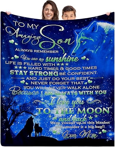 Miniatura 2 de Manta para hijo de parte de mamá, regalos de cumpleaños de regreso a clases para él, manta para mi hijo, manta de lobo, manta de franela de