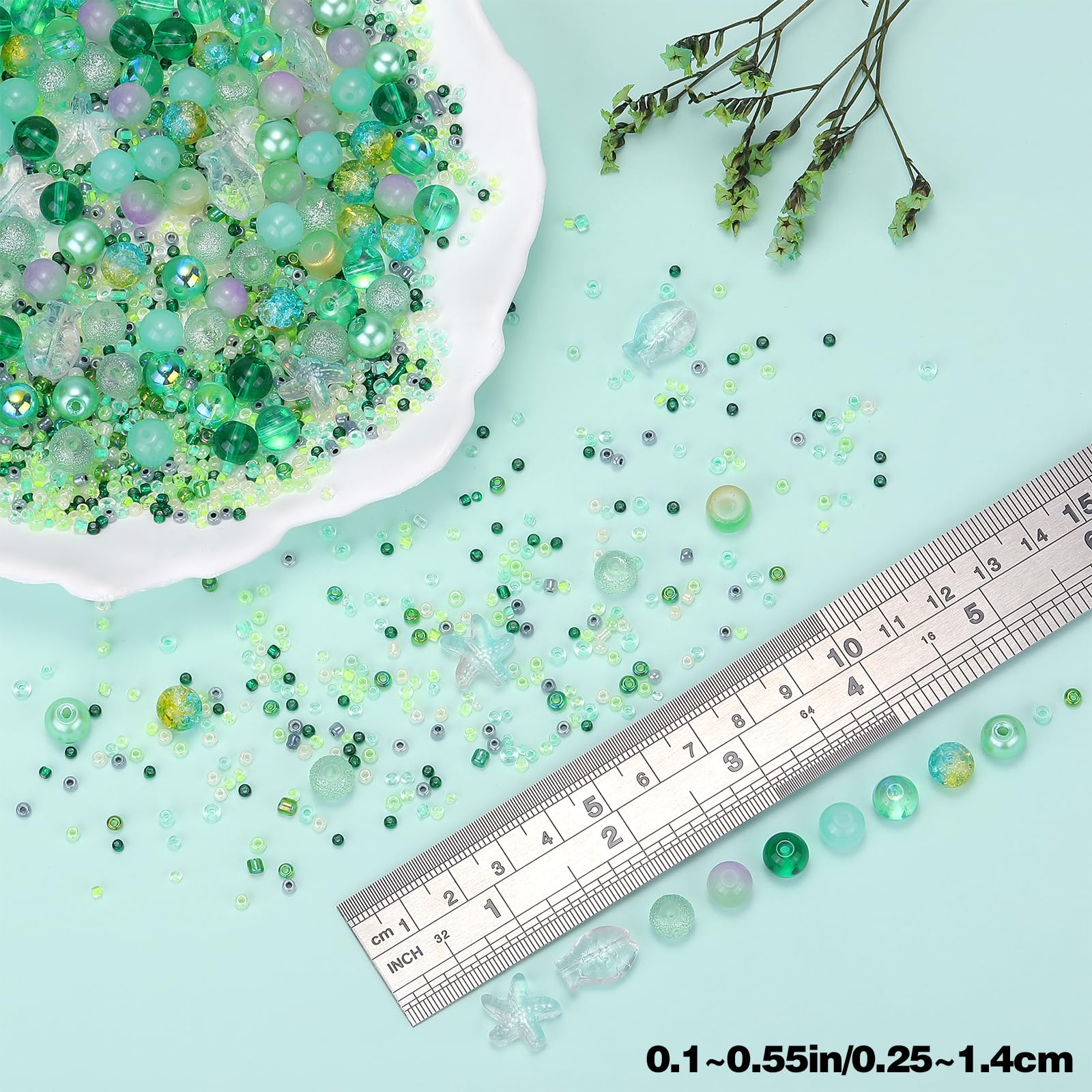 BEEFLYING 700pcs Glass Round Jewelry Making Kit with Assorted Crystal, Ocean, and Seed Beads for Bracelets Necklaces, Earrings (Green) - Image 2