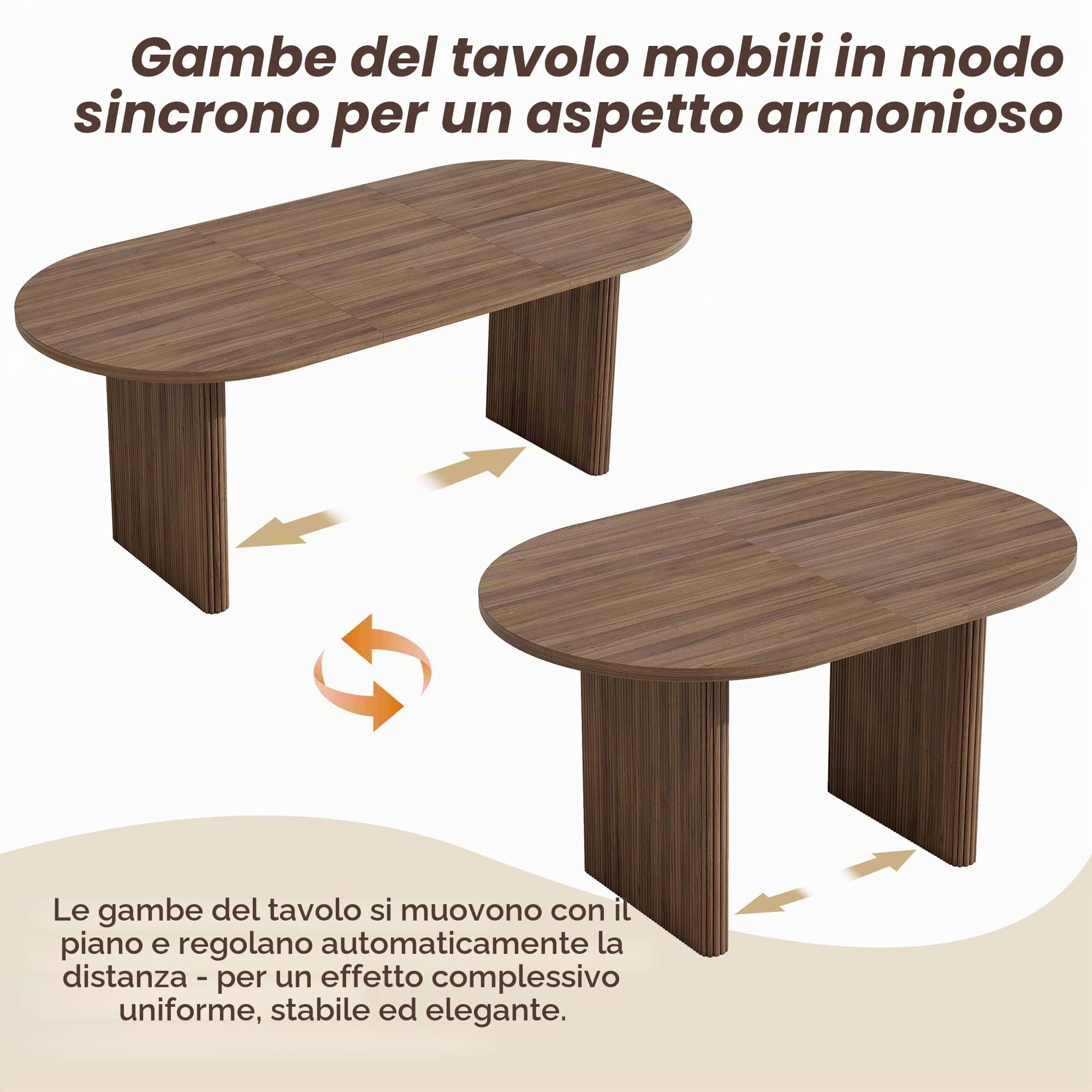 Tavolo da pranzo allungabile 140/200 x 90 cm, tavolo da pranzo per 6-8 persone, tavolo da cucina con piano da 3 cm, angoli arrotondati e gambe lamellari, moderno tavolo da pranzo in noce (noce