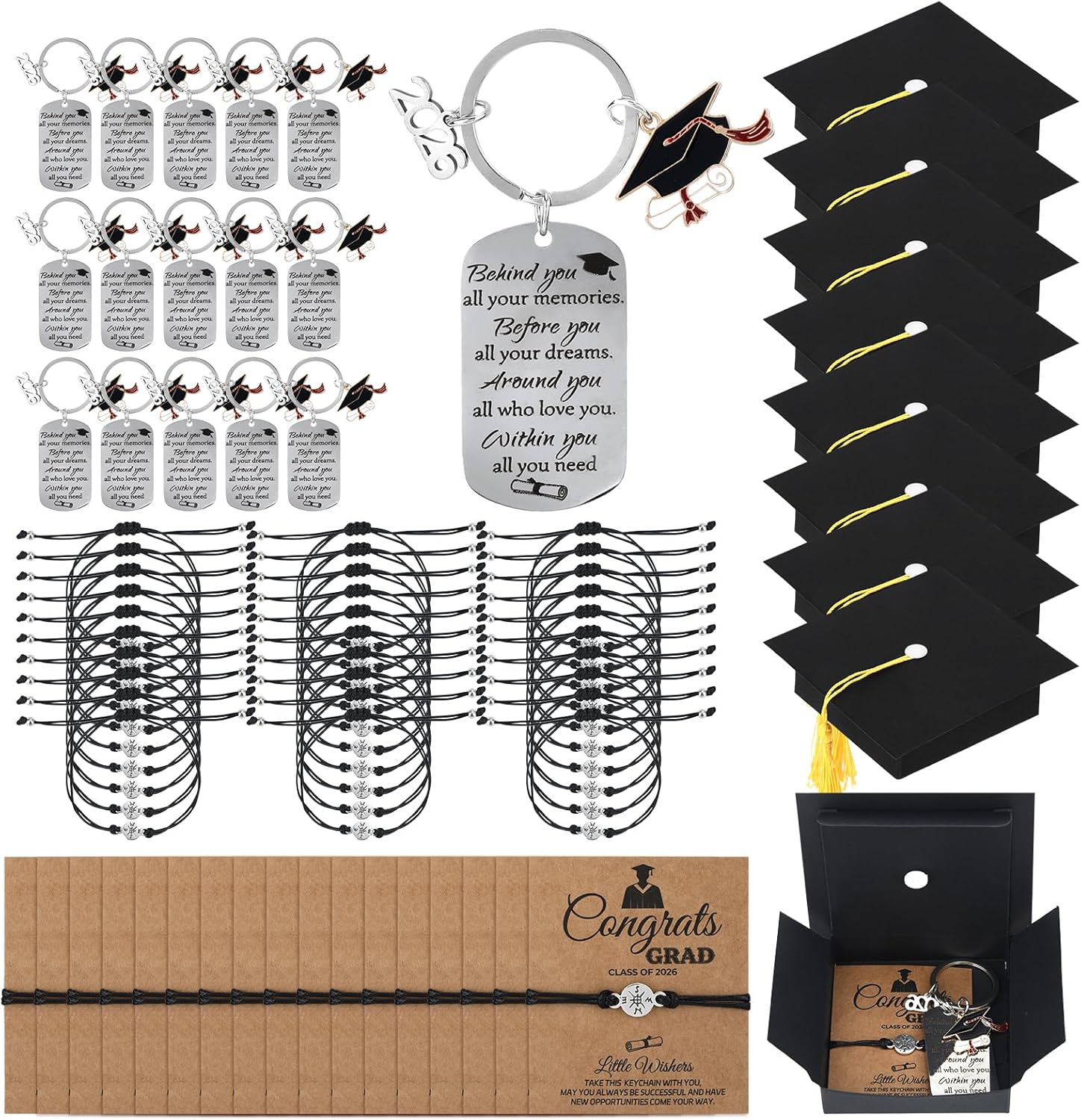 Class of 2026 Graduation Gifts Bulk, 2026 Graduation Keychain with Grad Compass Bracelets Comes in Cap Box