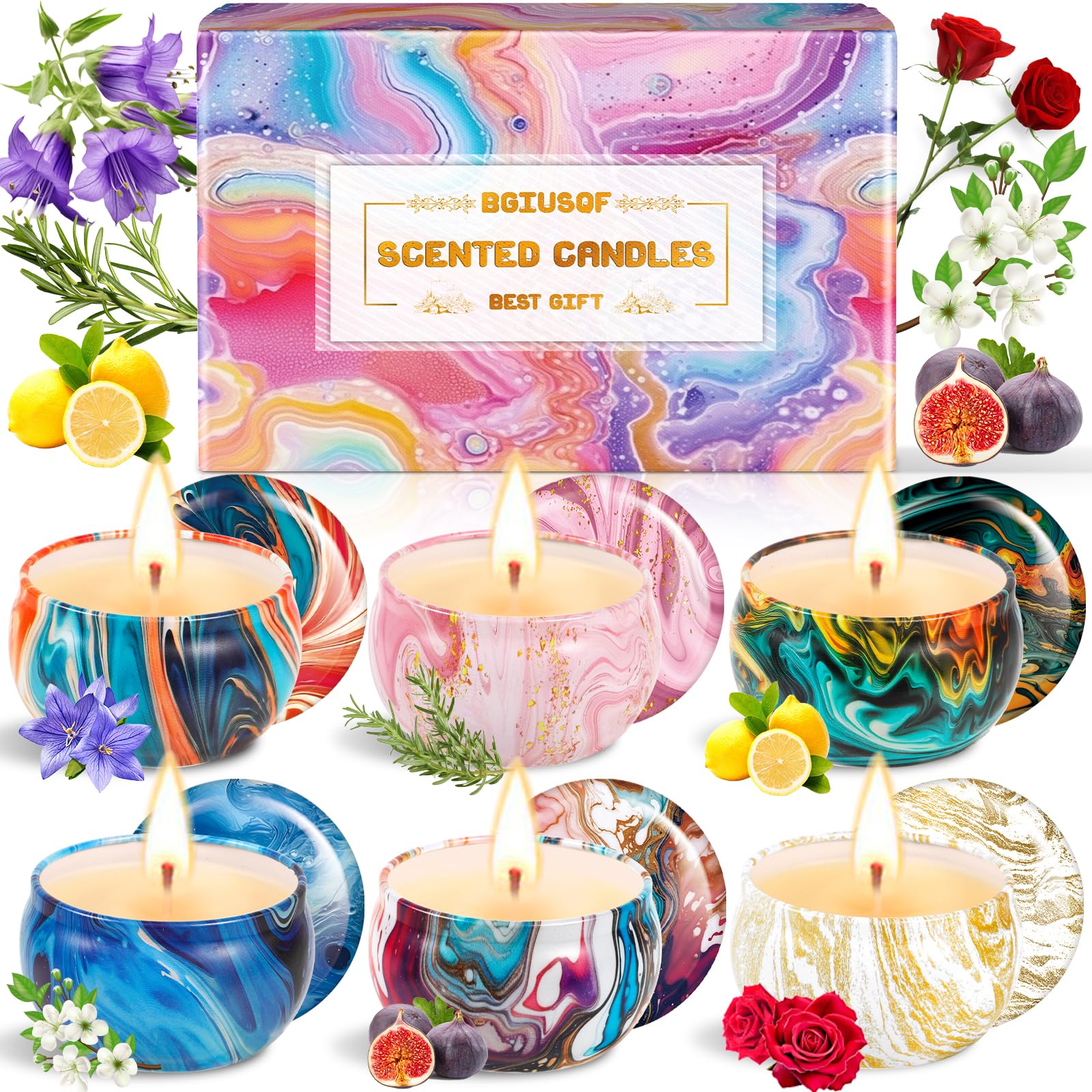 BGIUSQF 6 Piezas Velas Aromáticas, Velas Decorativas, Velas Perfumadas, Juego De Velas Perfumadas para Mujeres, para Relajación, Fiesta, Boda, Yoga, Cumpleaños, Navidad, Día de San Valentín