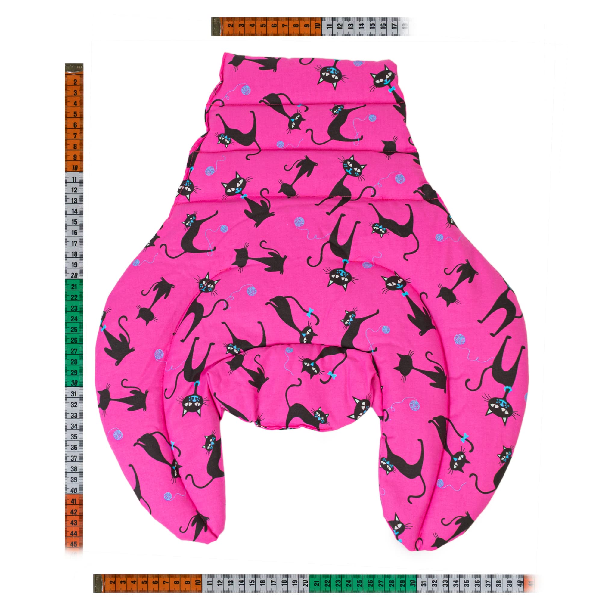 Coussin cervical HWS - Tour de cou pour vertèbres cerivicales avec col montant et partie dorsale - chat noir - fuchsia - Bouillotte sèche pour four et micro-ondes - Grains de blé