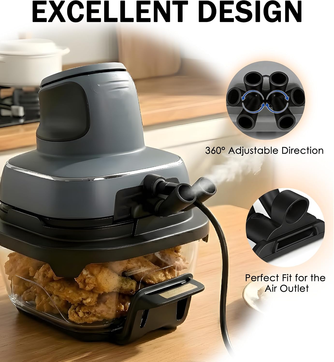 Silicone Steam Diverter for Ninja Crispi Glass Air Fryer FN101 Series, Rotatable Heat Deflector Air Fryer Accessory, Helps Redirect Hot Air Away from Power Cord (Black)