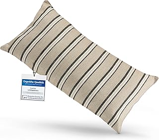 1 Premium Saunakissen Lieblingskissen Reisekissen | Design: Moika | Maße: 45 x 22 cm, Leinen/Baumwolle Hängematte, Strand oder Picknick (9 Streifen Natural)
