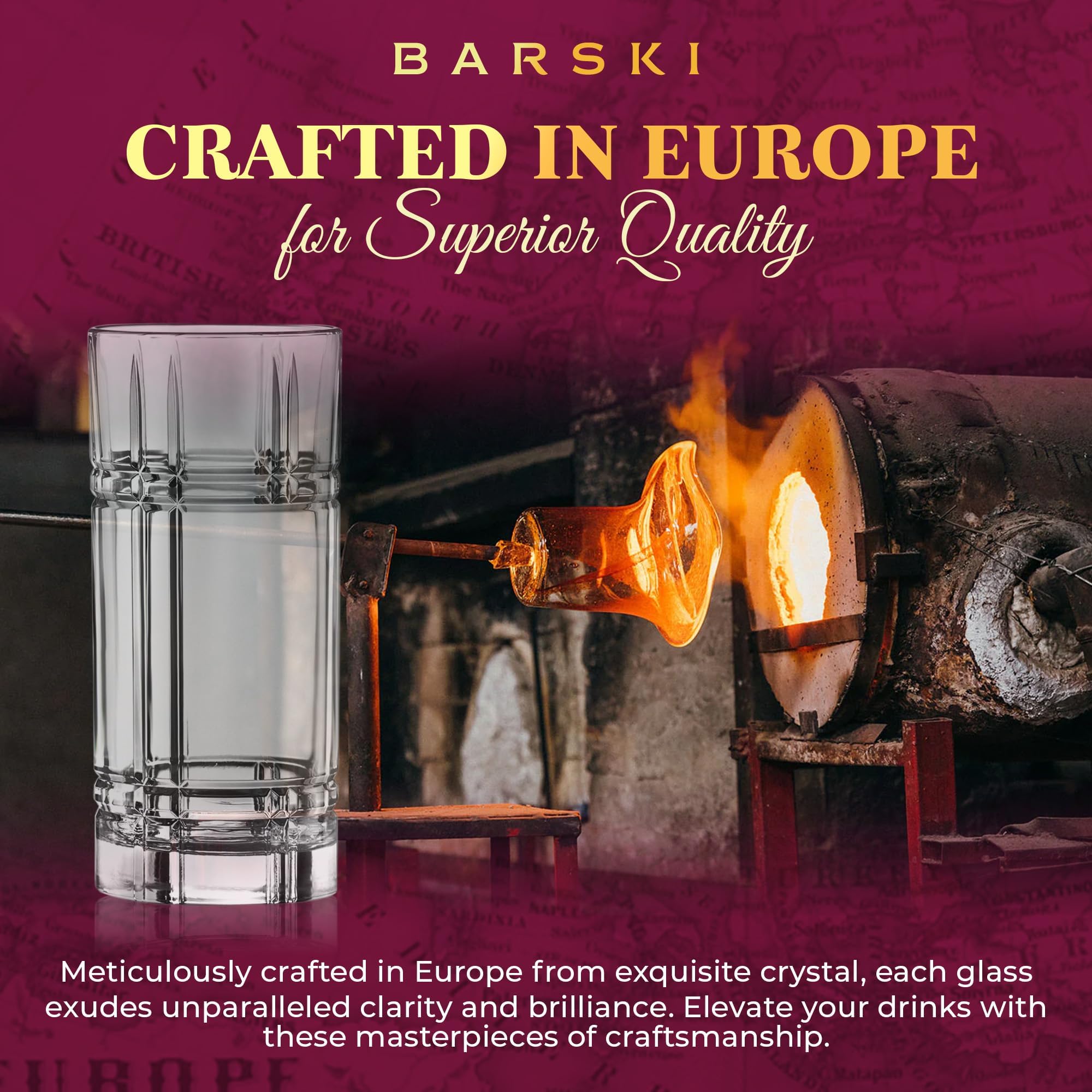 Barski Highball-Glas – Trinkgläser – 2er-Set – Hiball-Becher – Glaskristallbecher – für Wasser, Saft, Bier, gemischte Cocktails, Mojito-Glas, Tom Collins Bar Glaswaren, 340 ml, hergestellt in Europa