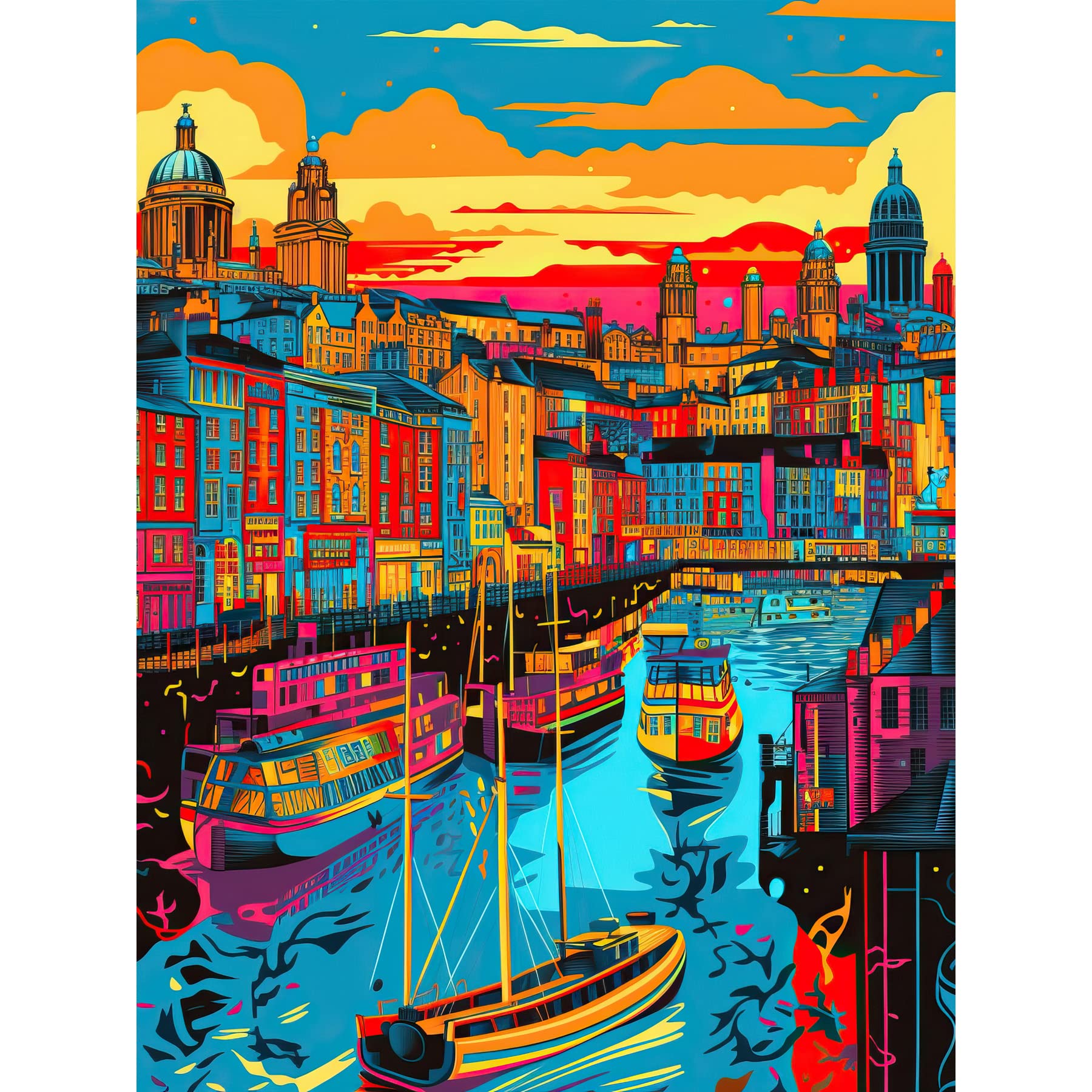 Artery8 Vibrant Liverpool City Waterfront Sunset Cityscape Large XL Wall Art Canvas Print