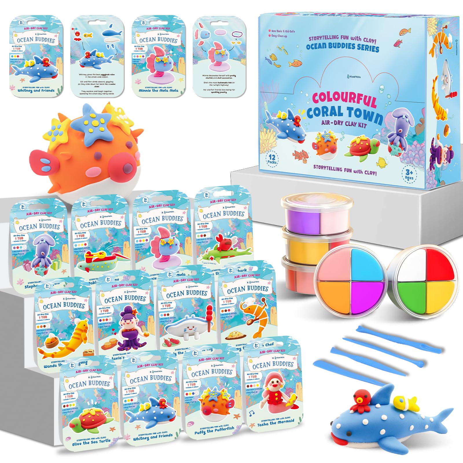 Mtchavno Air Dry Clay Kit for Kids, 12 Ocean Animals Clay for Kids Ultra Light & Soft, Safe Non-Sticky