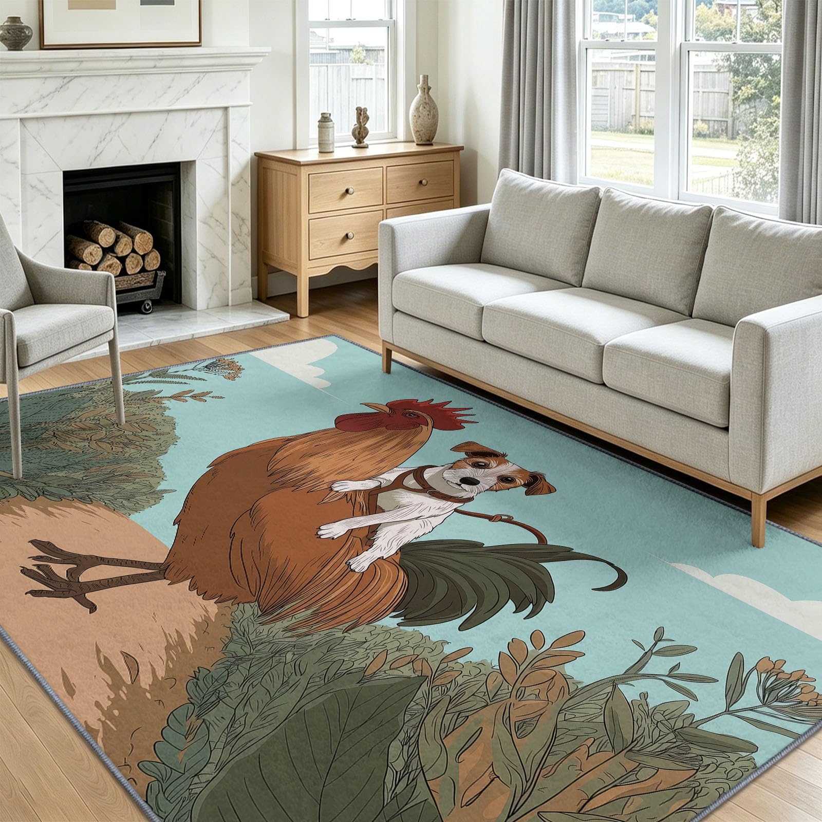 Alfombra azul pato 120x170 cm de granja lavable para dormitorio infantil