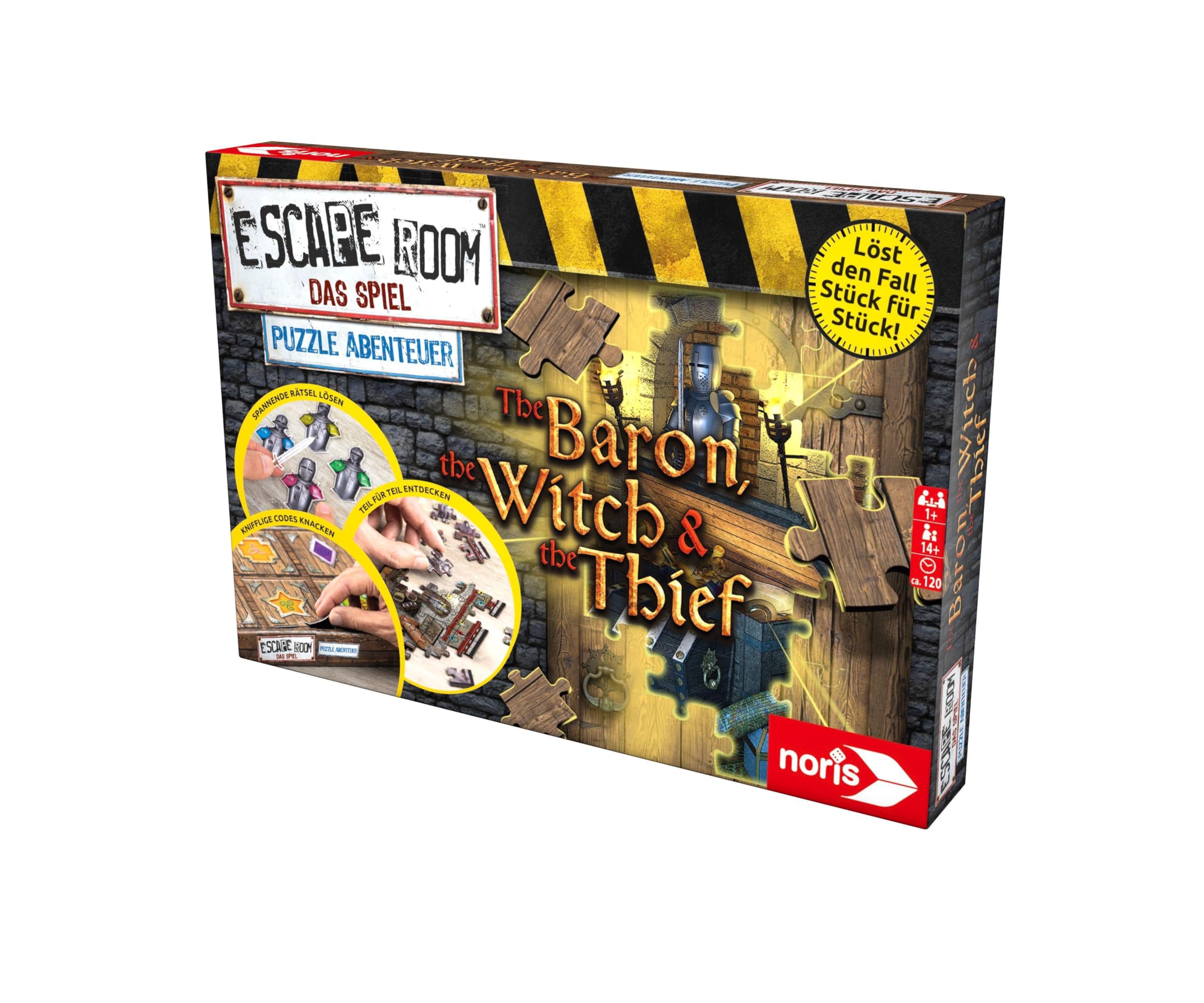 Noris Escape Room 606101976 - Puzzle con avventura, The Baron, The Witch & The Thief – Famiglia e gioco da tavolo per appassionati di puzzle, con 3 casi, dai 14 anni in su, marrone chiaro