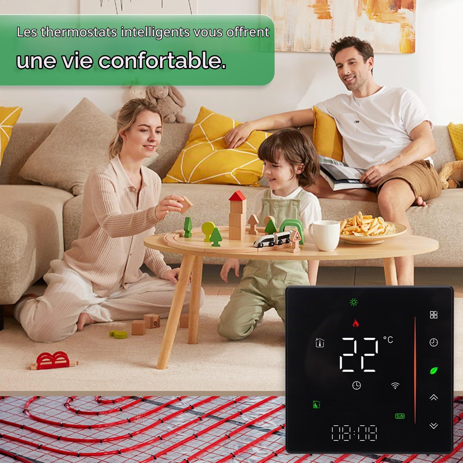 Wengart Thermostat WiFi eWelink - Spécial Plancher Chauffant Hydraulique (3A) - Compatible Boîtier Rond 60mm - Contrôle Actionneur NC/NO - Programmable, Compatible Alexa & Google Home - BHT006