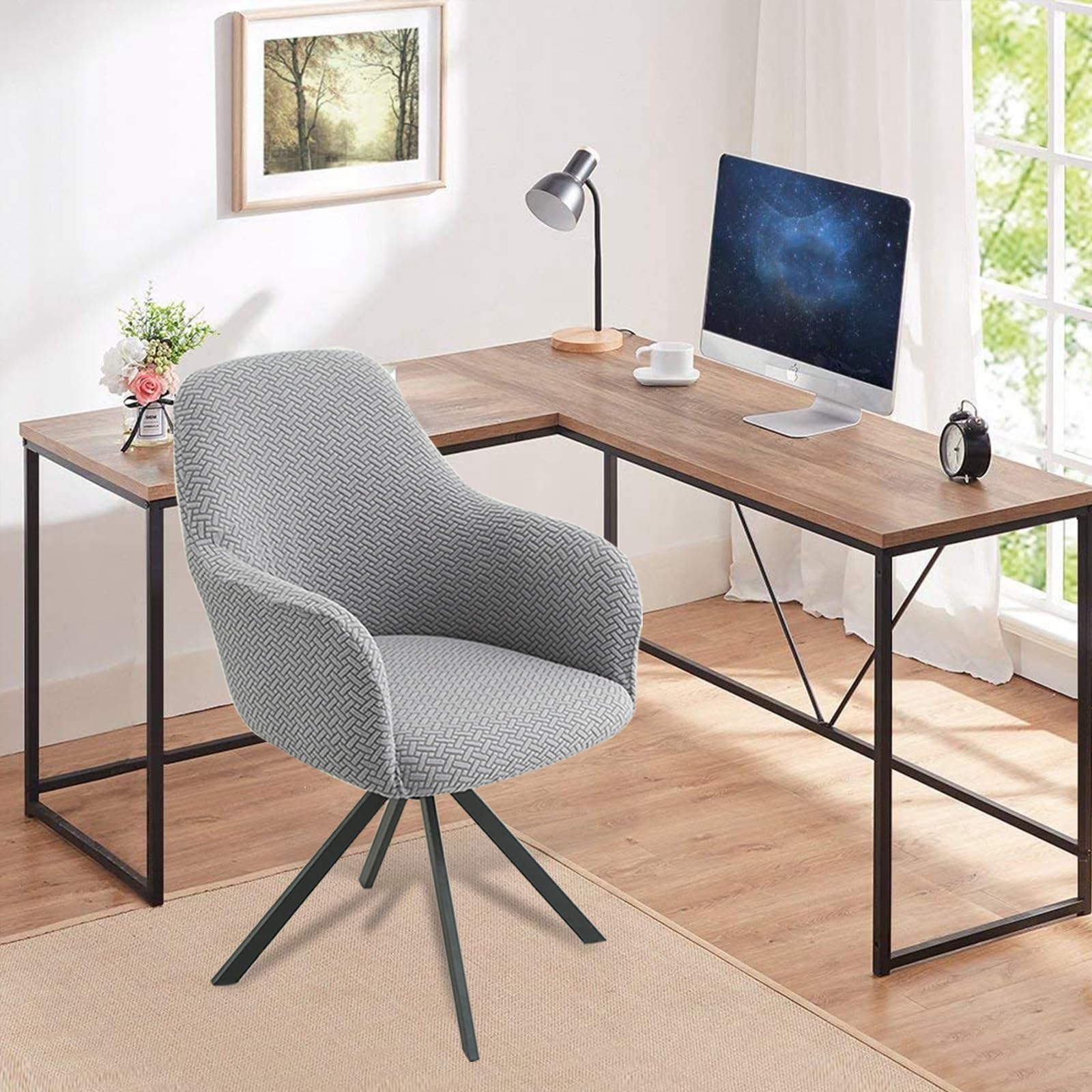 Lot de 2/4 housses de chaise avec accoudoirs en jacquard extensibles et lavables universelles pour salle à manger, hôtel, salon, décoration de mariage (gris clair, lot de 4)