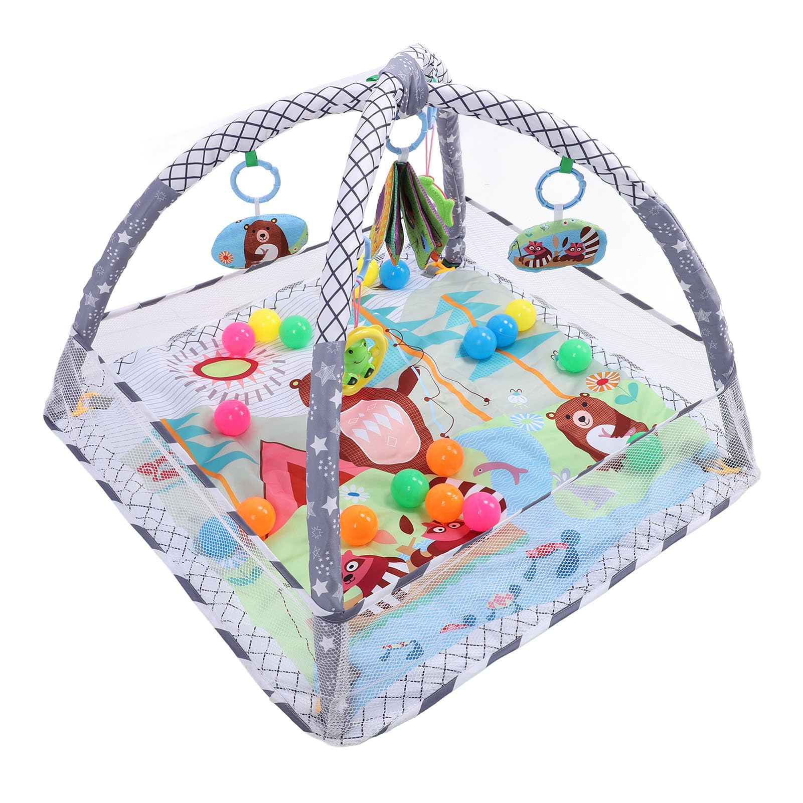 Generic Tappetino da Gioco per Bambini, Palestra per attività Sulla Pancia Ad Alto Contrasto, per Neonati da 0 a 18 Mesi, Morbido Tessuto di Cotone, 80 X 80 Cm con 20 Palline