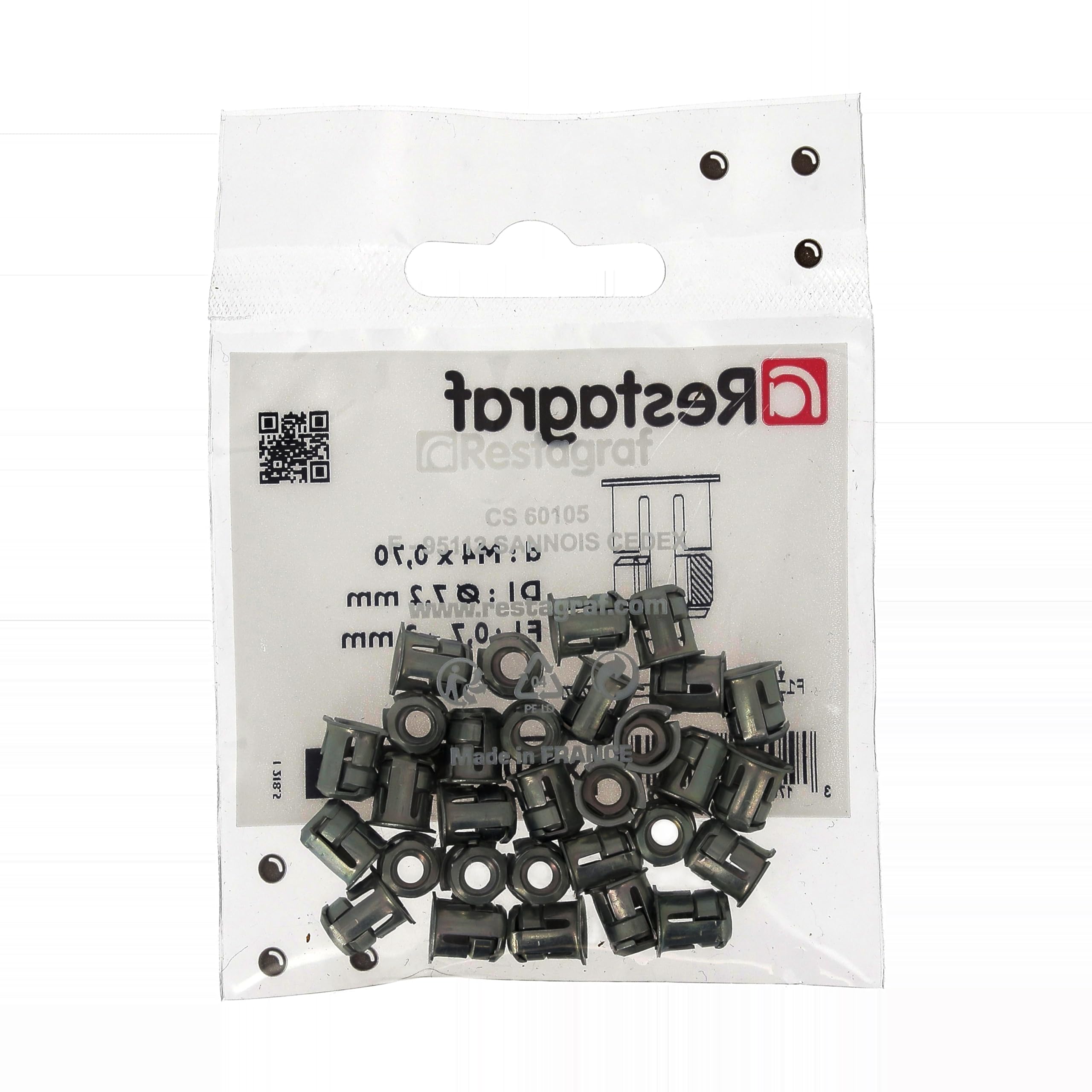 Restagraf - Écrou Cage M4 - 0.70 - Acier - Montage sans Soudure - Fixation Métallique pour Carrosserie, Support ou Panneau - Réf.1142 - Sachet de 30