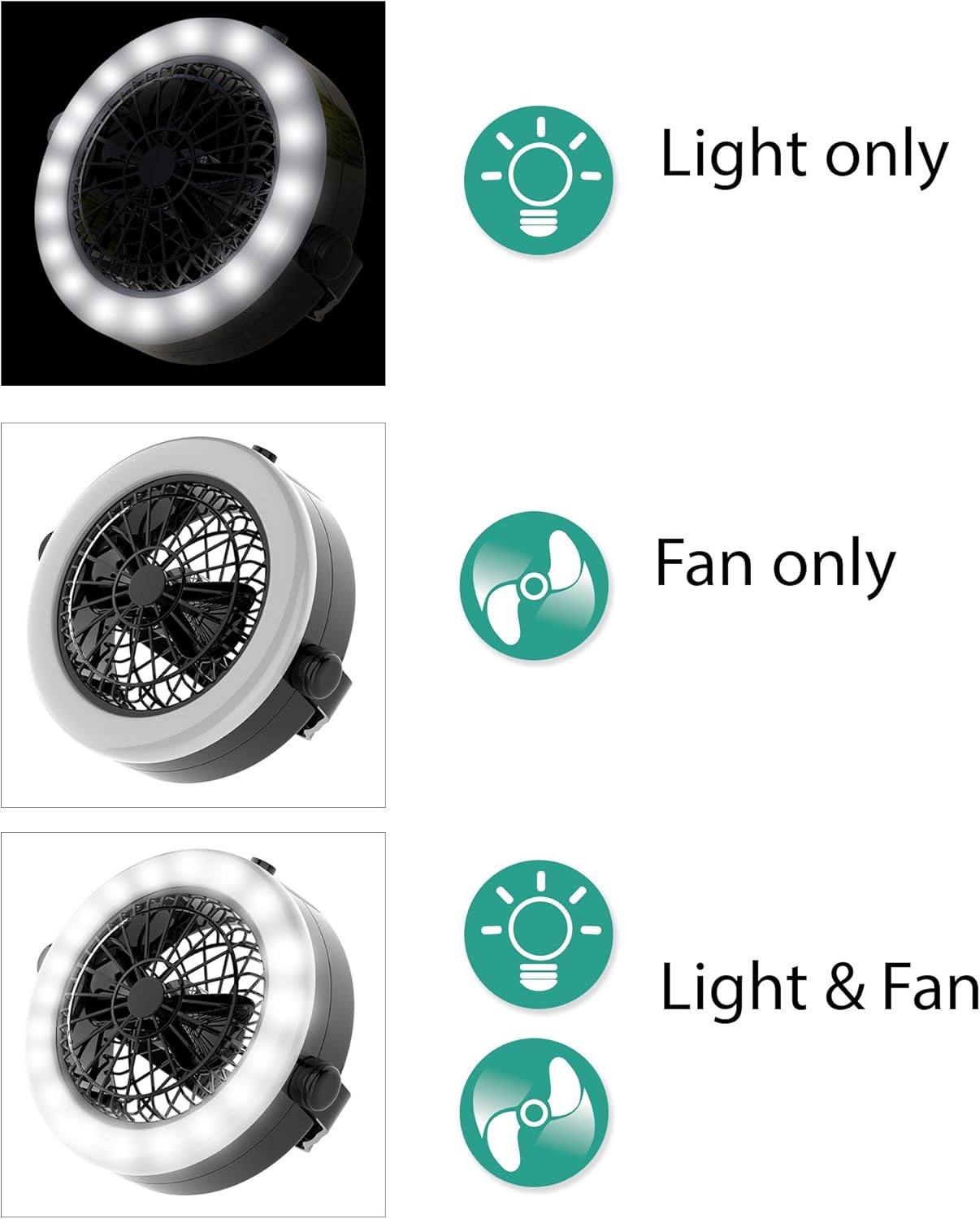2-In-1 Camping Lantern with Fan - Portable Camping Light with 12 Bright LED Bulbs, USB, and Rechargeable Battery by Wakeman