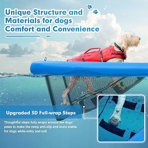 Miniatura 3 de Tabla inflable extra grande para barco, rampa de piscina para perros, escalera de agua para perros grandes de hasta 220 libras, fácil acceso al