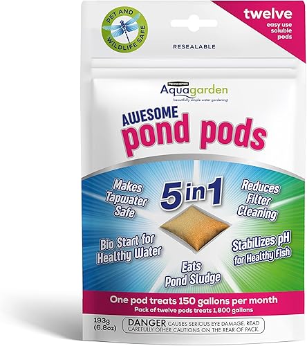 Awesome Pond Pods, come lodos de estanque, hace que sea seguro para el agua del grifo, reduce la limpieza del filtro, paquete de 12