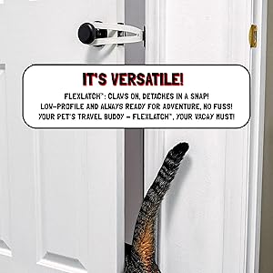 FlexLatch Cat Door Holder Latch - Gray Cat Door Alternative, Flex Latch Strap Let's Cats in and Keeps Dogs Out of Litter and Food Safe Baby Proof One Piece No Measuring Extra Easy